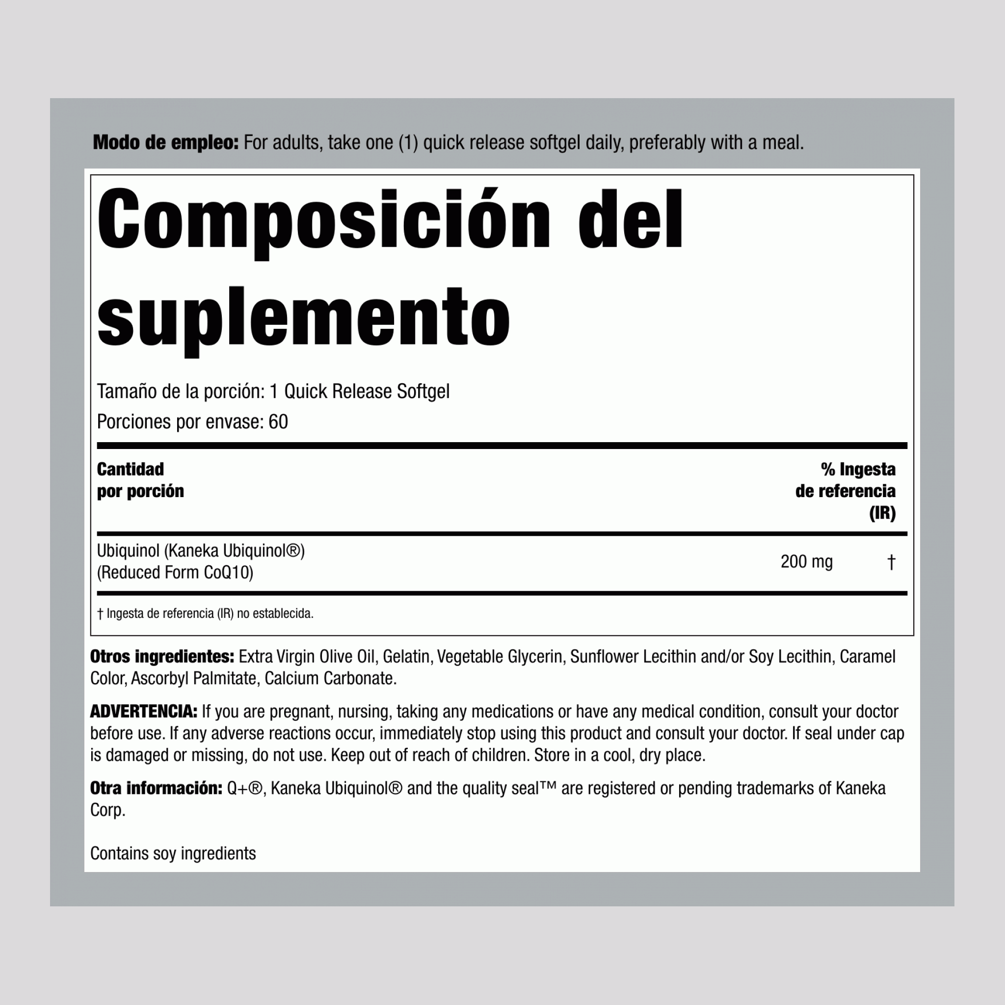 Ubiquinol 200 mg 60 Cápsulas blandas de liberación rápida     