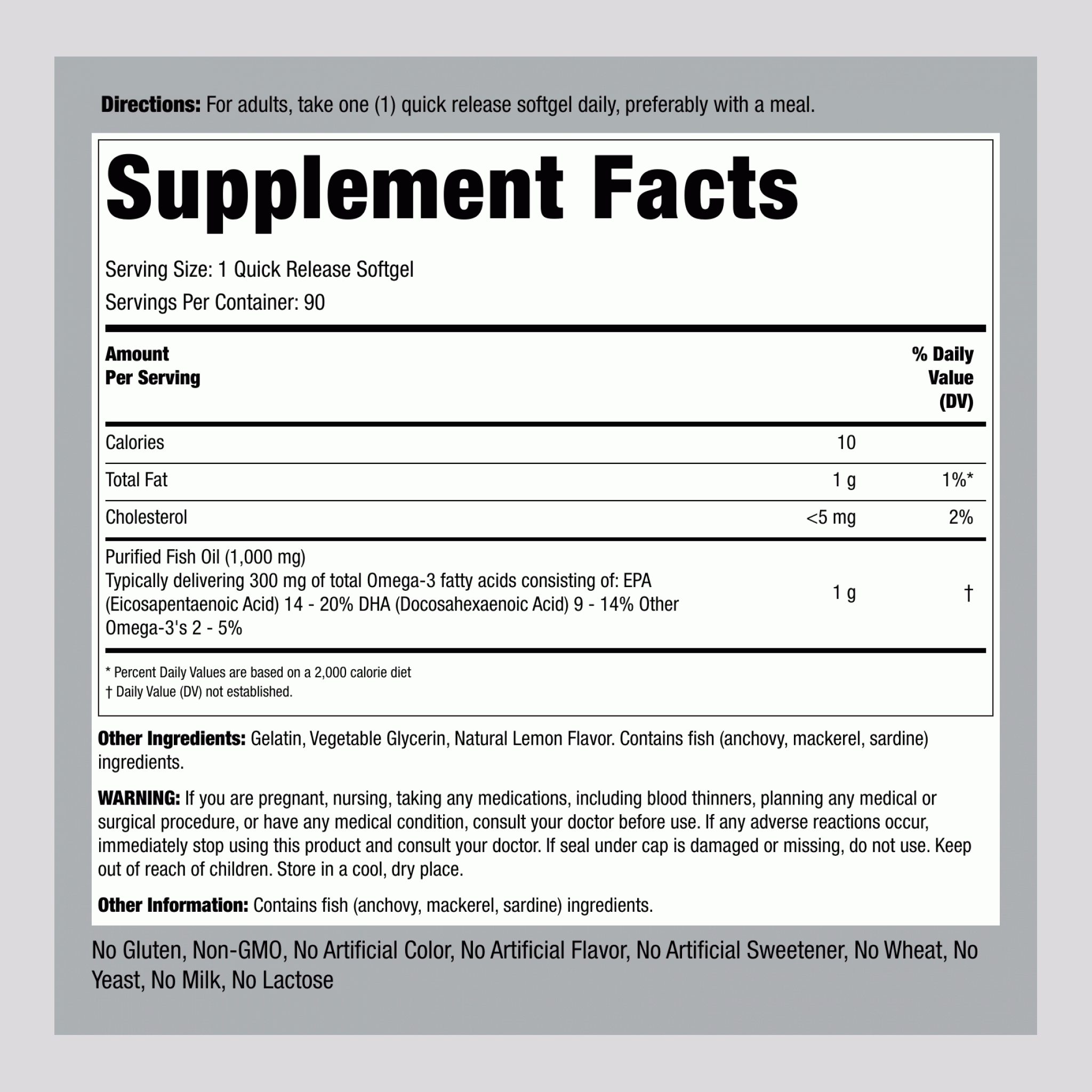 歐米茄3魚油常規效力（檸檬） 1000 mg 90 快速釋放軟膠囊     