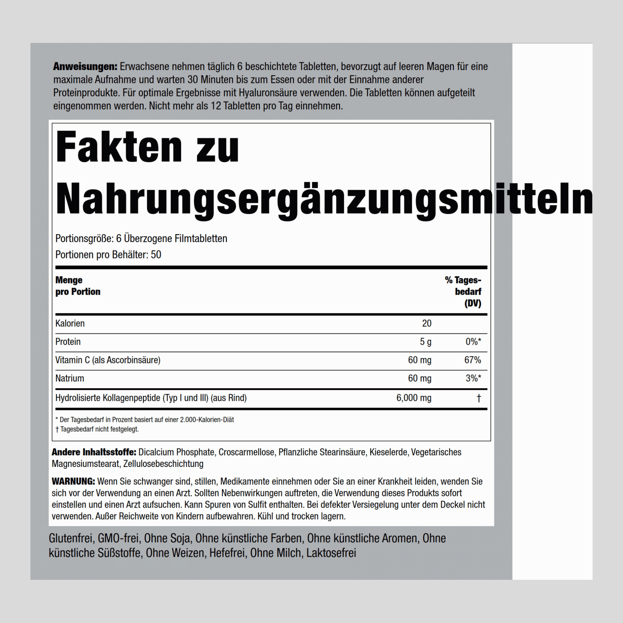 Hydrolysiertes Kollagen Typ I u. III 6000 mg (pro Portion) 300 Überzogene Filmtabletten     