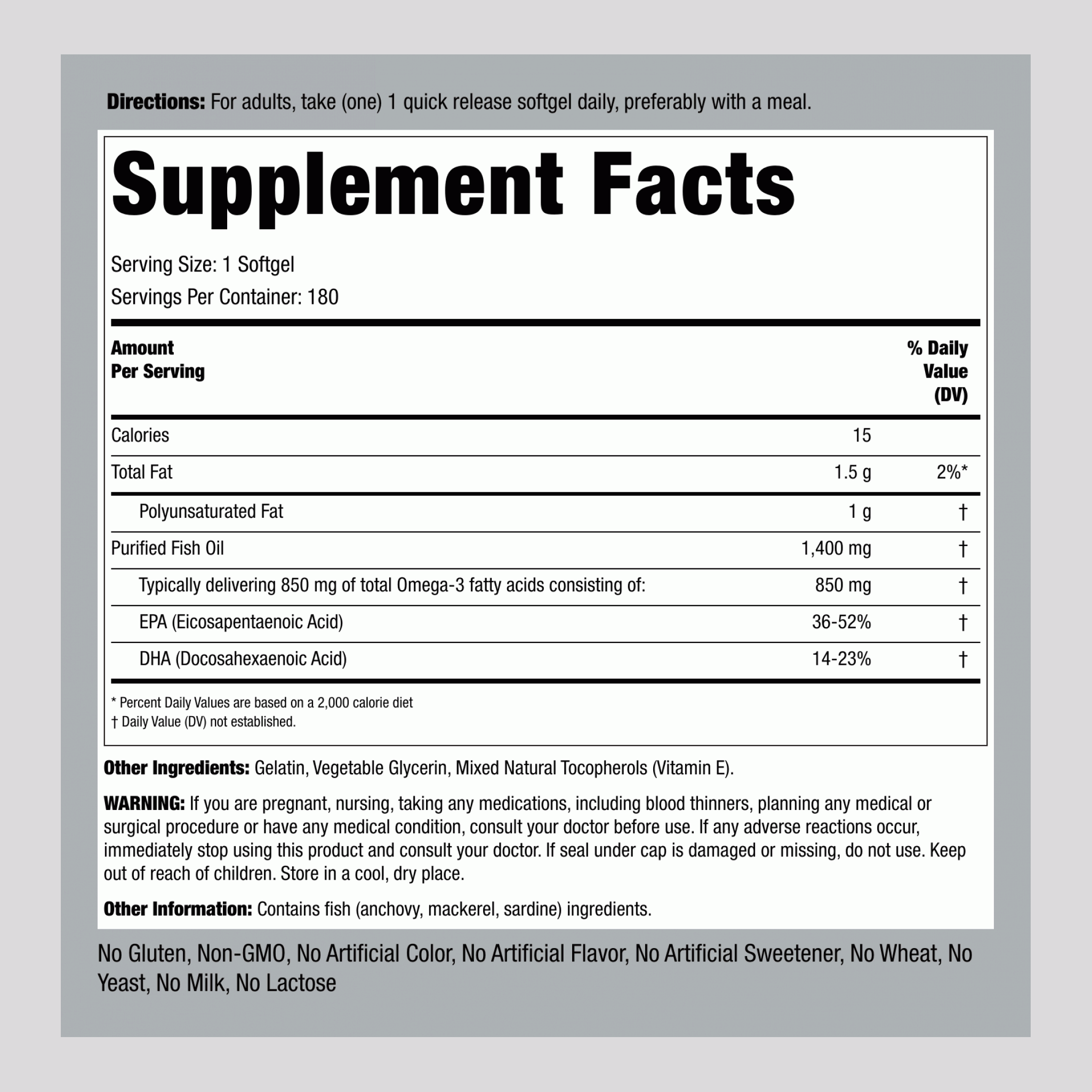 Fish Oil Triple Strength (with Omega-3), 1400 mg, 180 Quick Release Softgels, 2  Bottles