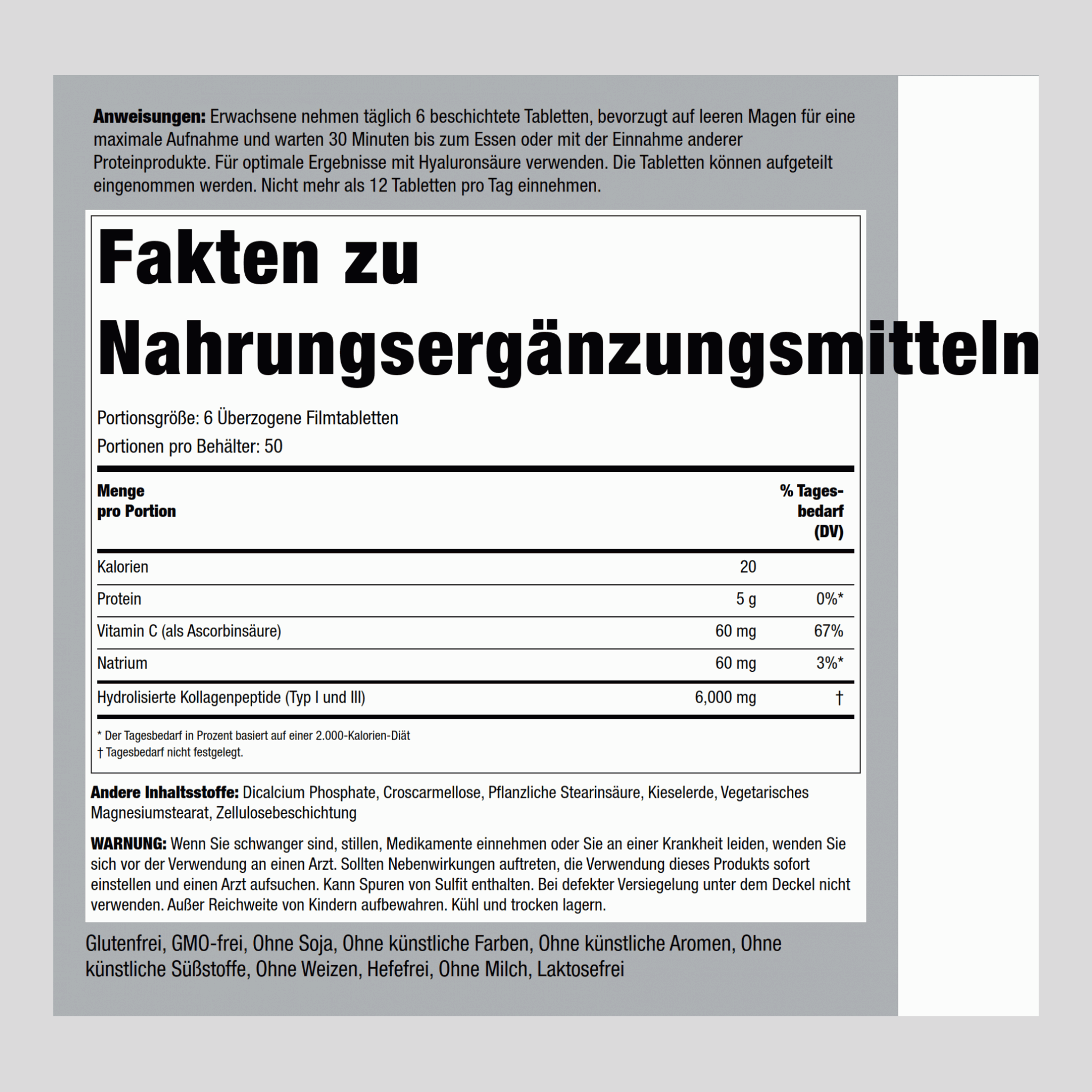 Kollagen Typ I & IIl 6000 mg (pro Portion) 300 Überzogene Filmtabletten 2 Flaschen   