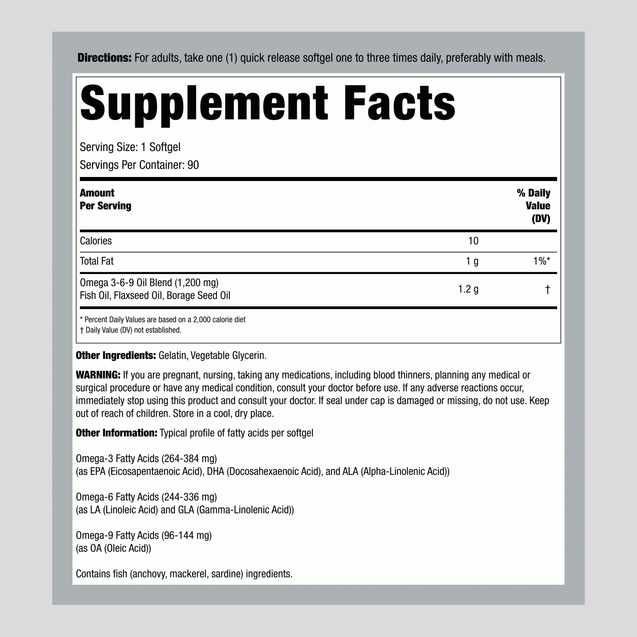 歐米伽3-6-9魚，亞麻和琉璃苣 1200 mg 90 軟膠     