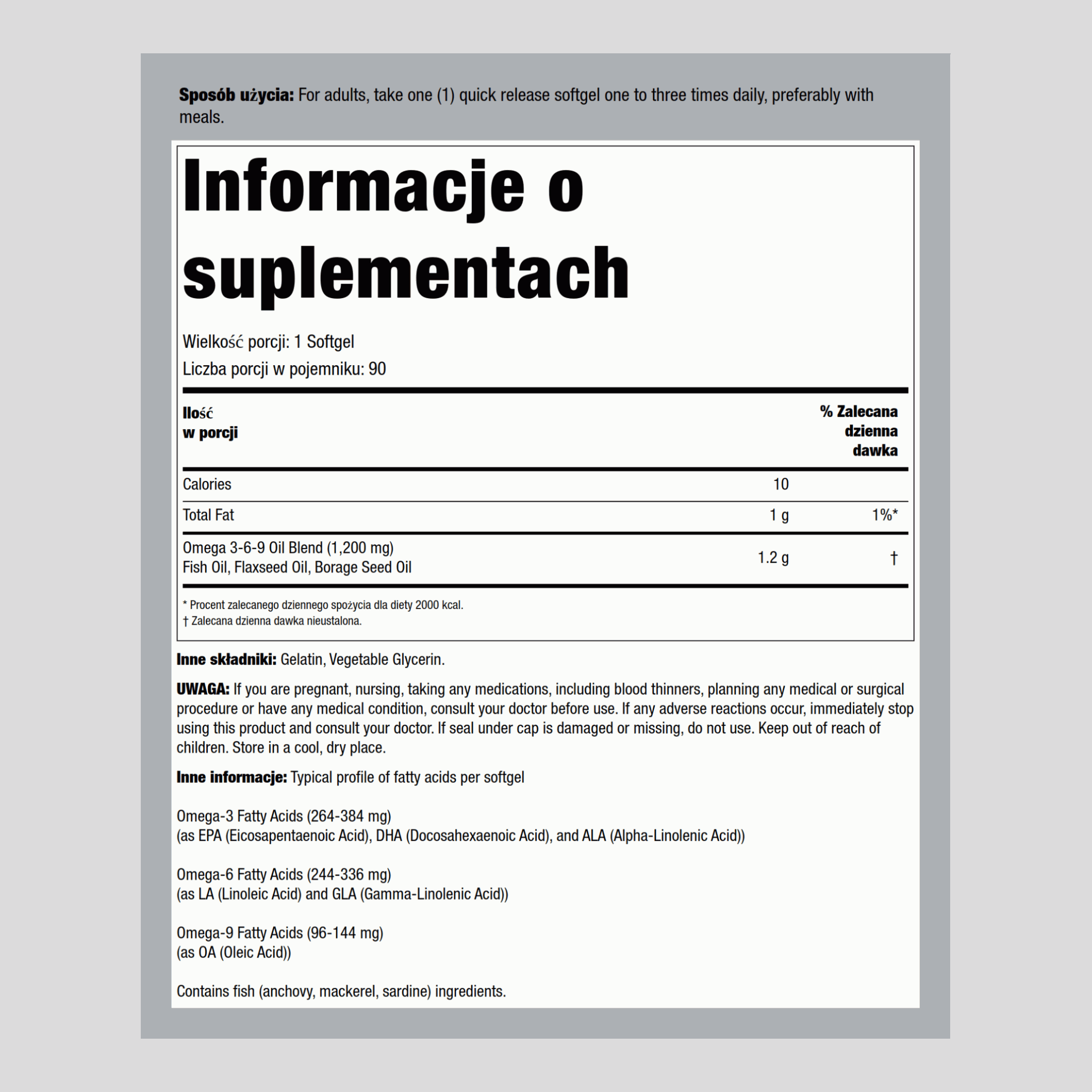 Omega 3-6-9, ryby, len i ogórecznik lekarski 1200 mg 90 Tabletki żelowe     