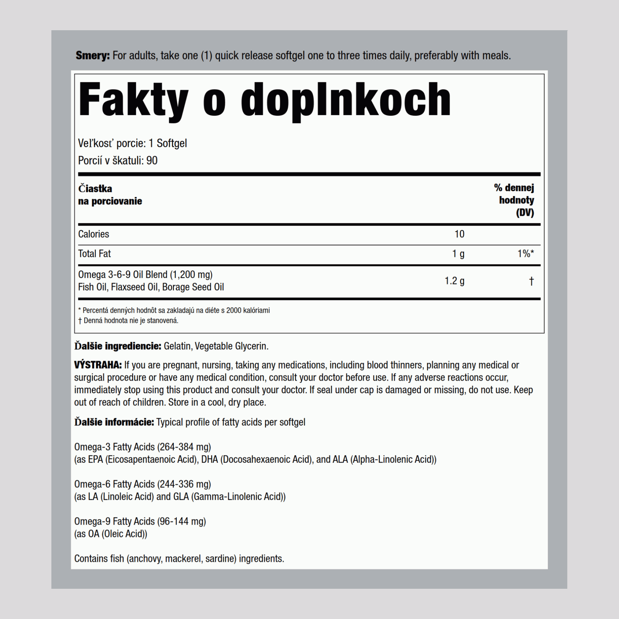 Omega 3-6-9 – rybie, ľanové a borákové 1200 mg 90 Mäkké kapsuly     