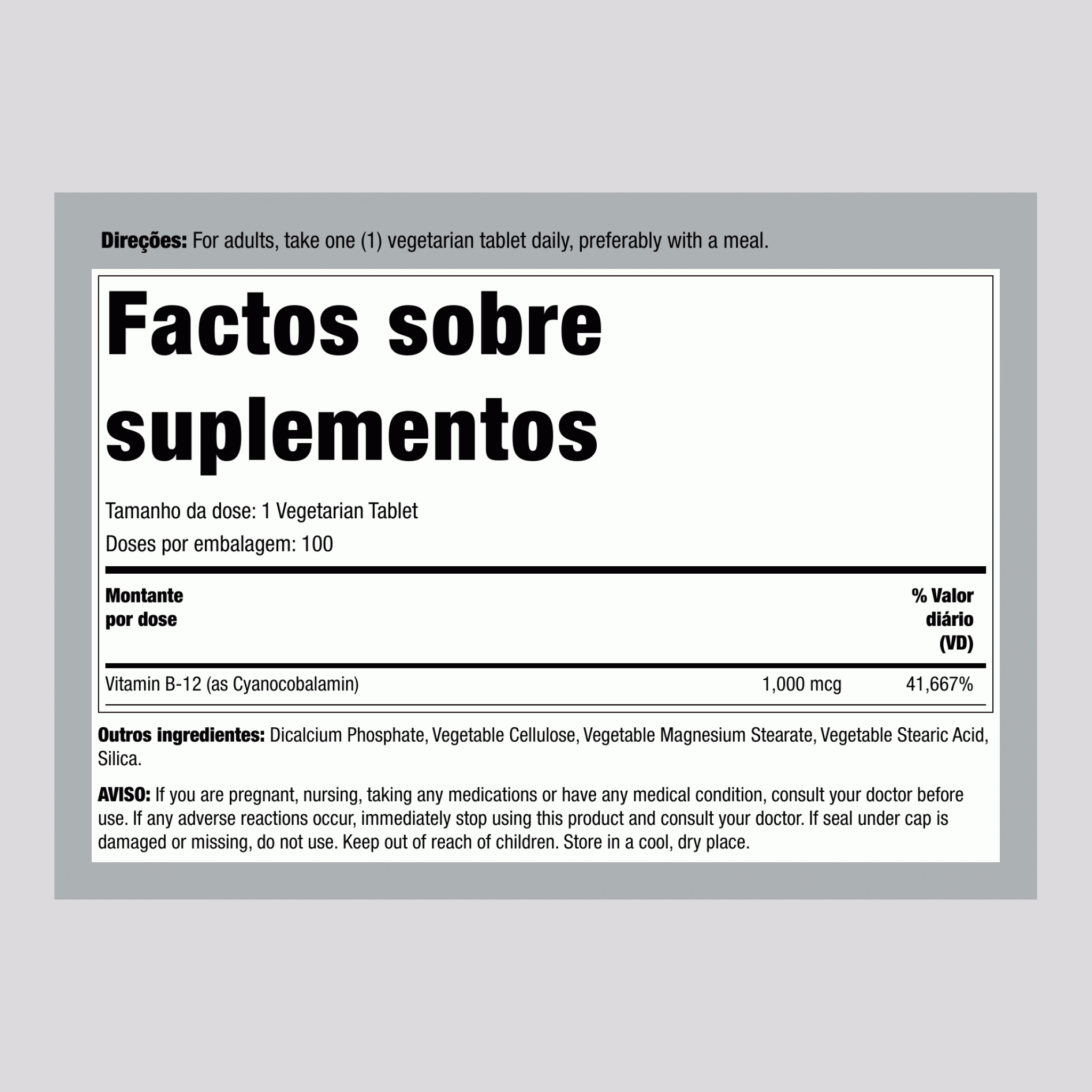Lançamento da Vitamina B-12  1000 mcg 100 Comprimidos vegetarianos     