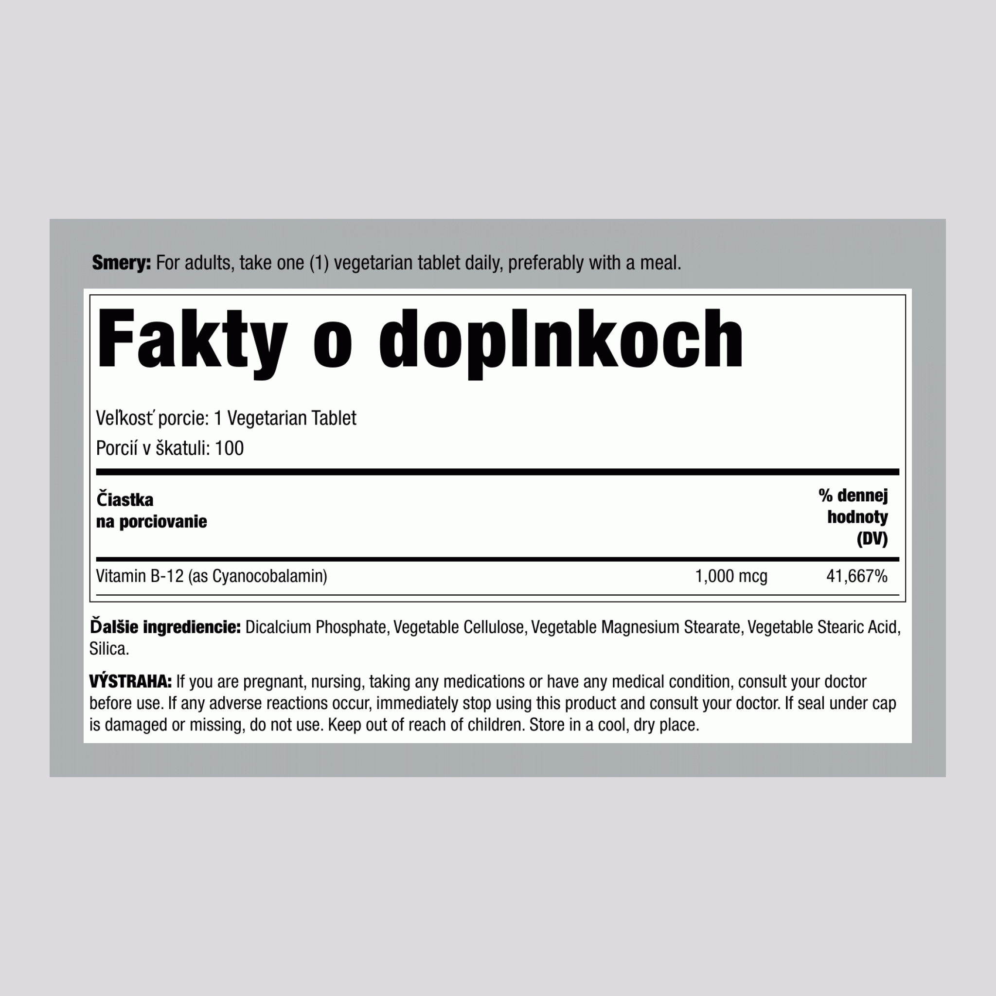 Vitamín B-12 s postupným uvoľňovaním 1000 mcg 100 Vegetariánske tablety     