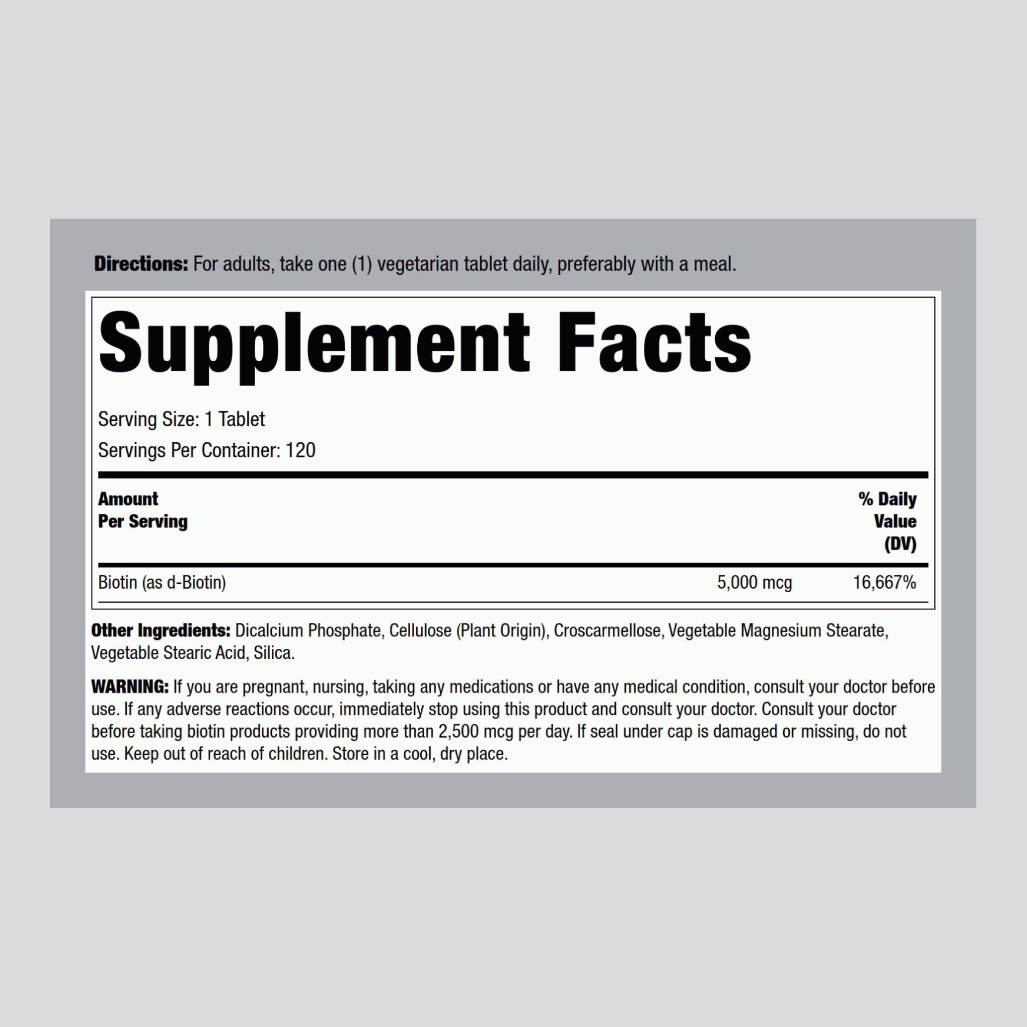 Biotin 5 mg (5000 mcg), 120 Vegetarian Tablets, 2  Bottles