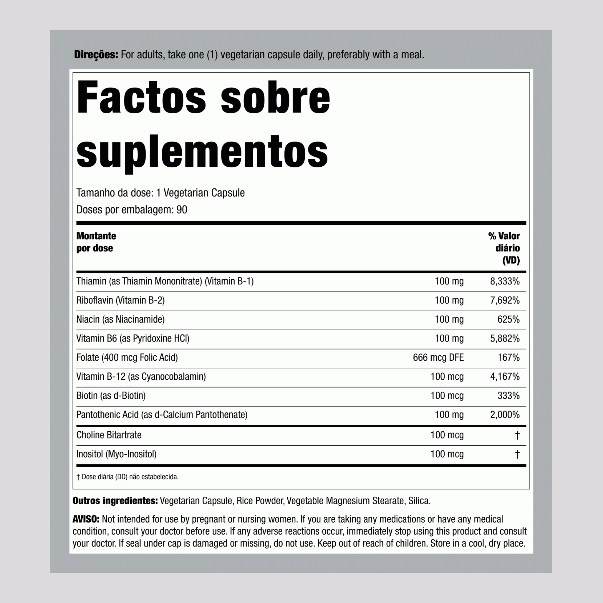 Complexo B, 100 mg, 90 Cápsulas Vegetais