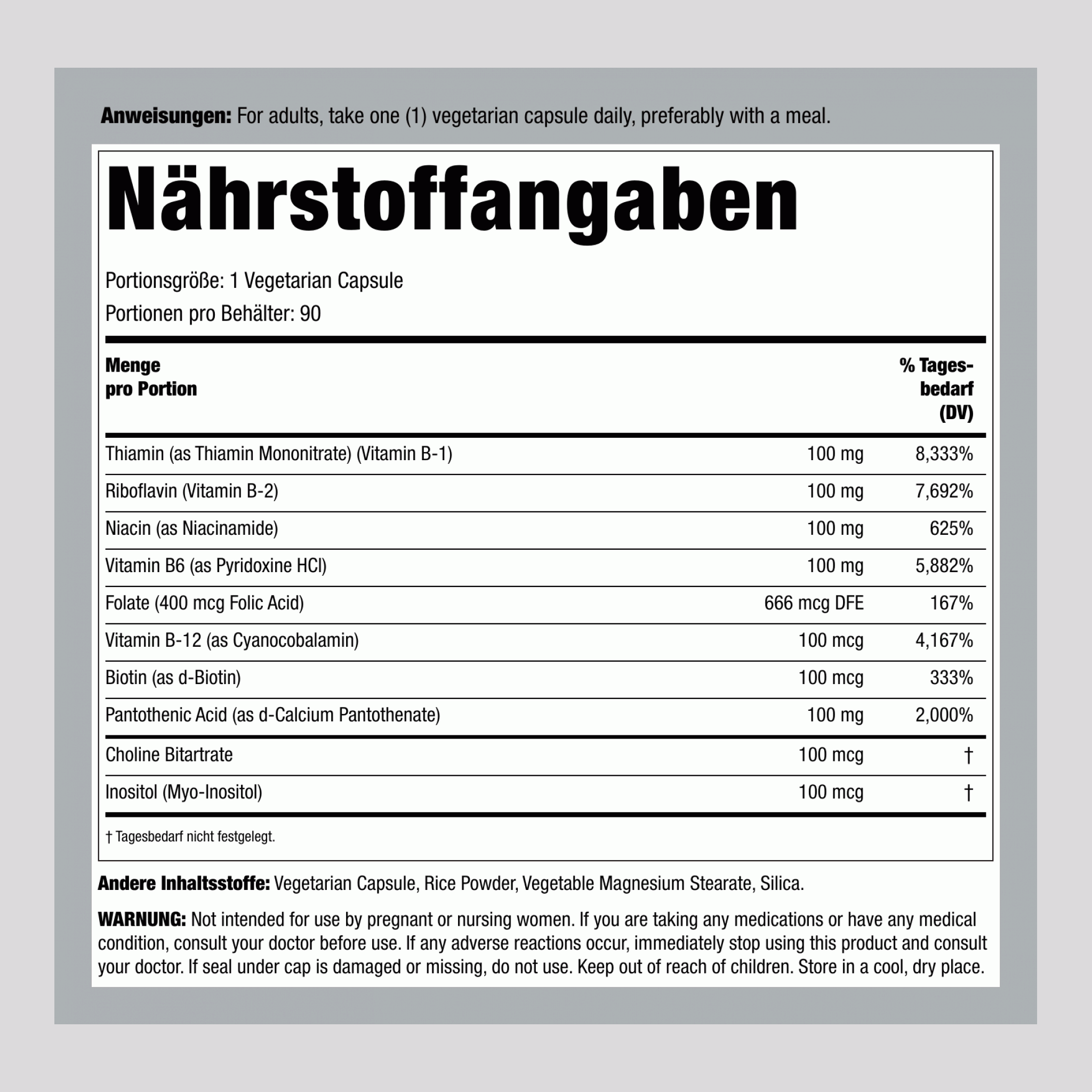 B-Komplex, 100 mg, 90 vegetarische Kapseln, 2 Flaschen
