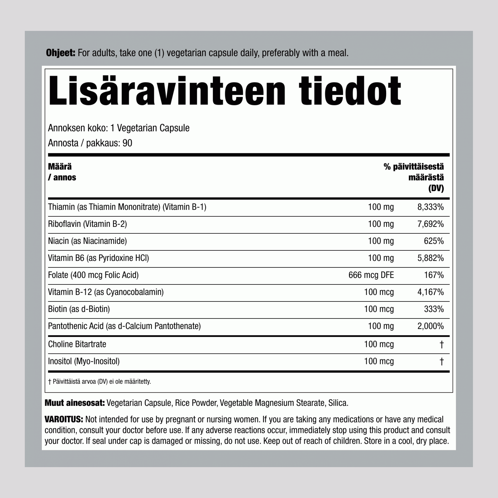B-Kompleksi, 100 mg, 90 Kasviskapselia, 2 Pulloa