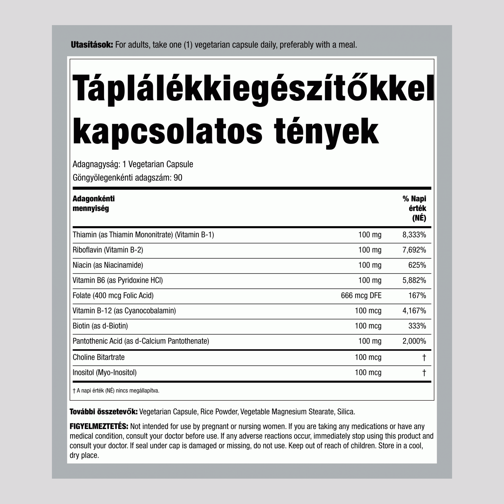 B-komplex, 100 mg, 90 vegetáriánus kapszula, 2 üveg
