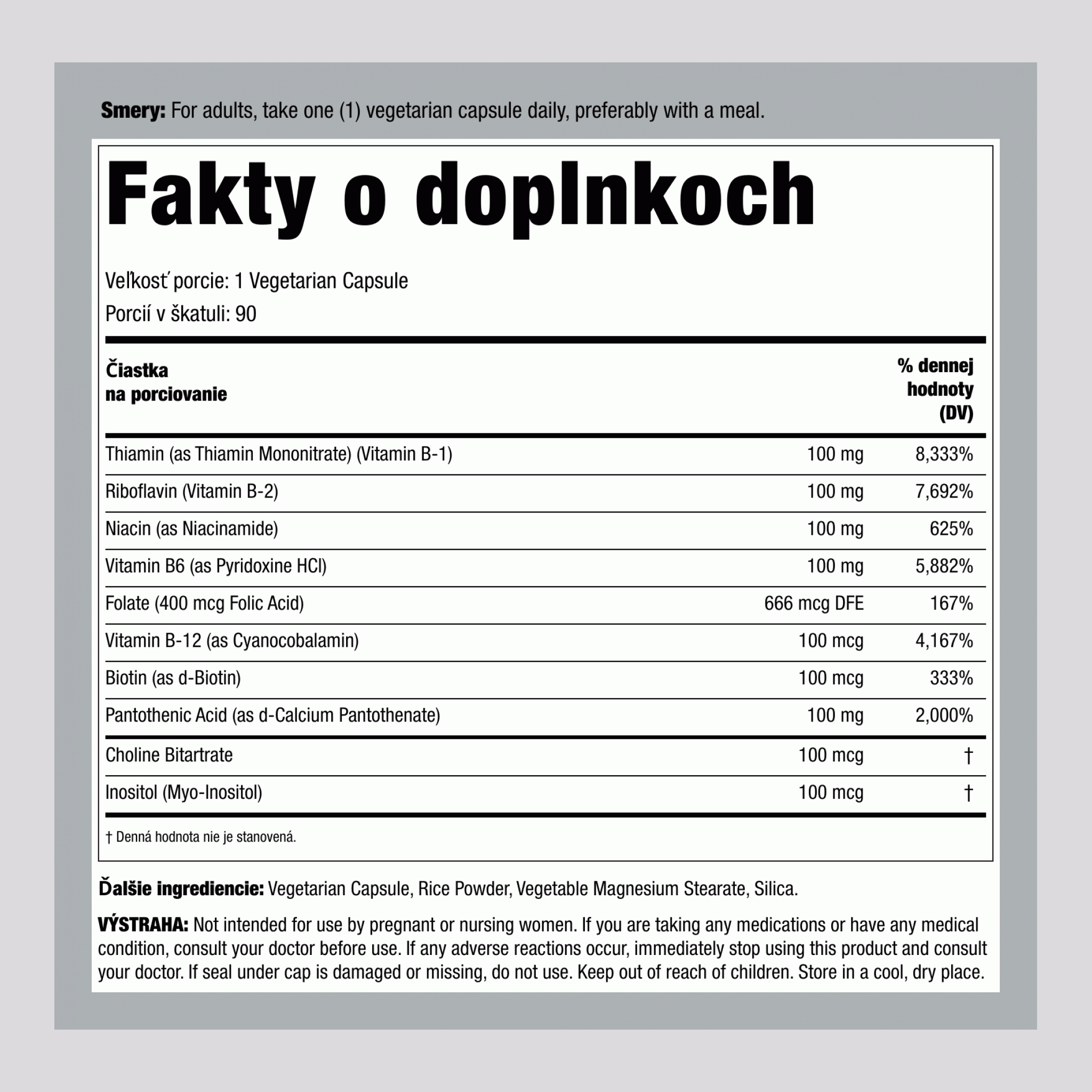 B-Komplex, 100 mg, 90 vegetariánskych kapsúl, 2 fľaše