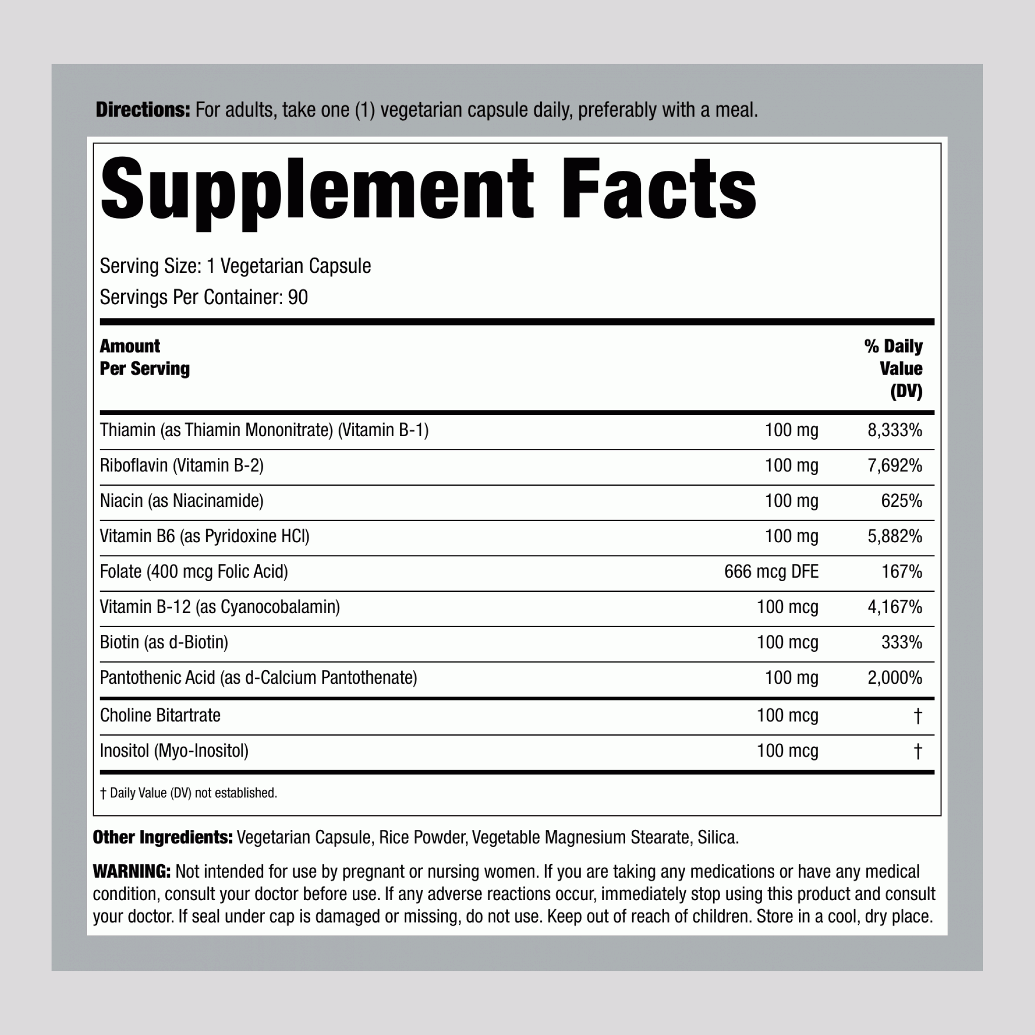 維生素B群，100毫克，90粒素食膠囊，兩瓶裝