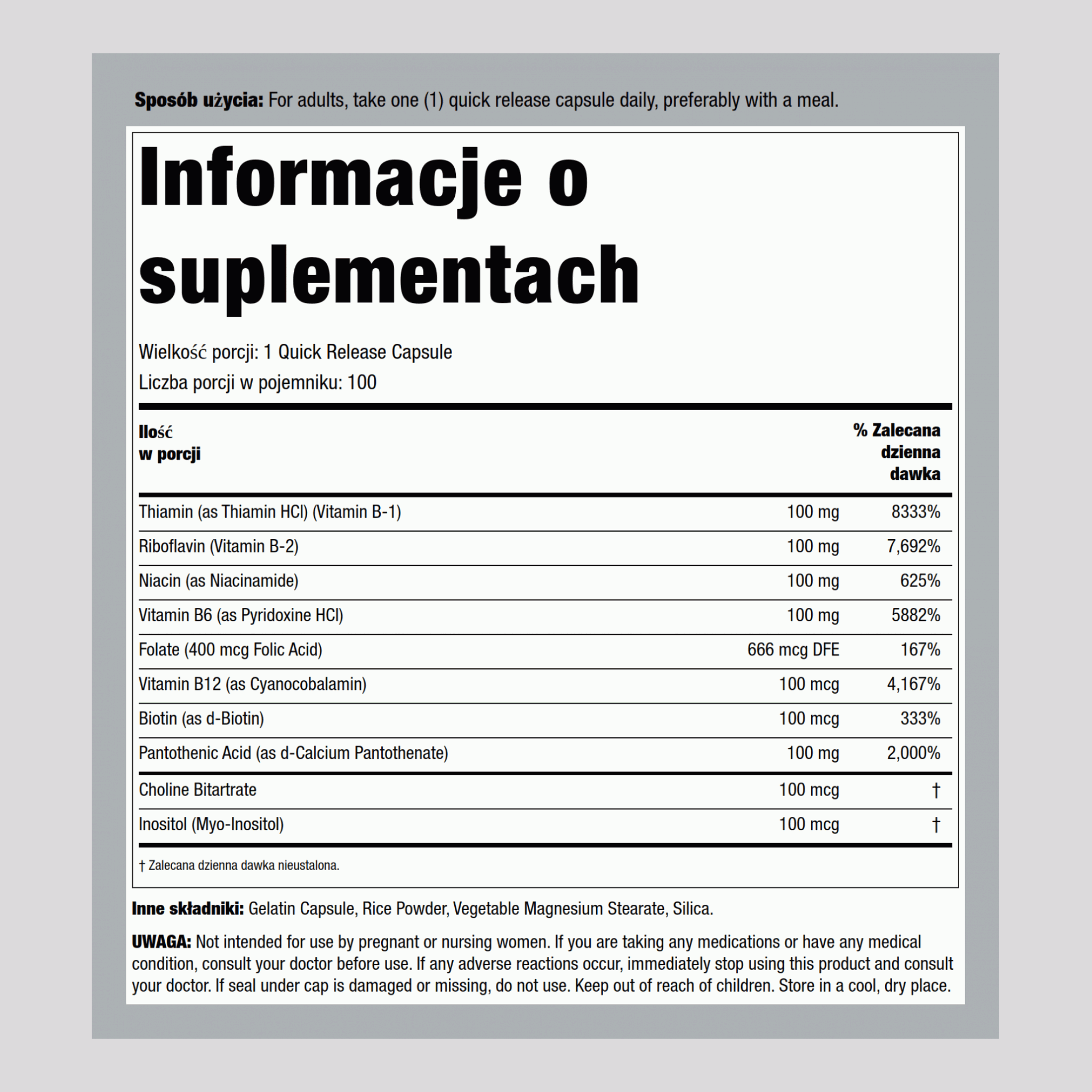 Supreme Stress B 100 Kapsułki o szybkim uwalnianiu       