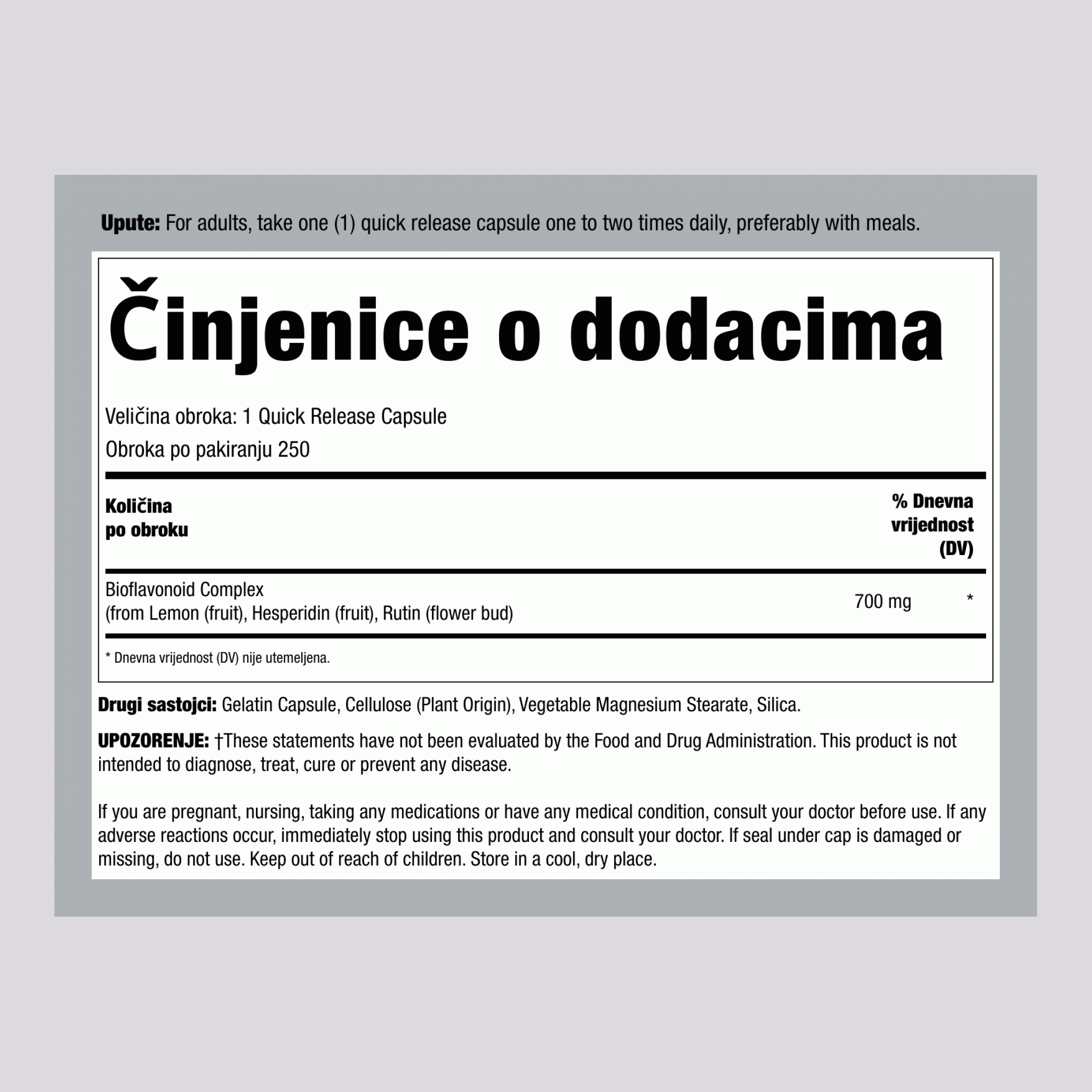 Bioflavonoidi iz limuna 700 mg 250 Kapsule s brzim otpuštanjem     