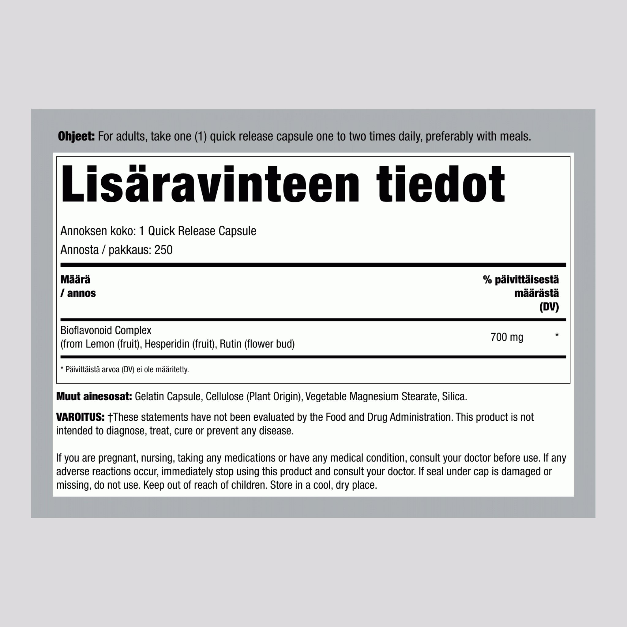 Sitruunabioflavonoidit 700 mg 250 Pikaliukenevat kapselit 2 Pulloa   