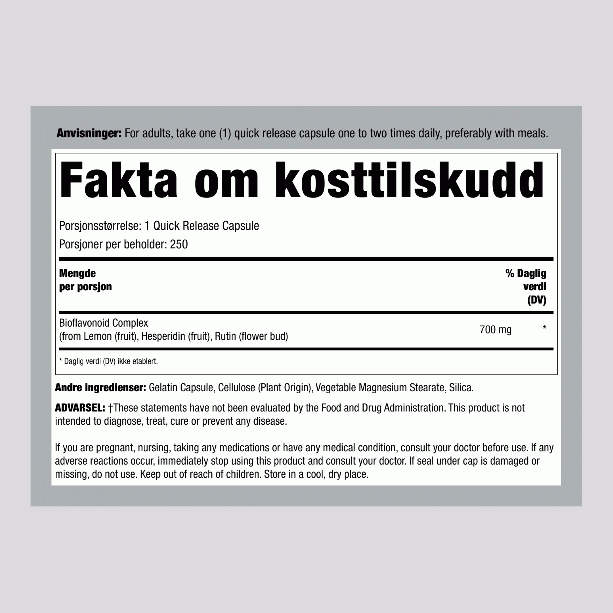 Sitronbioflavonoid 700 mg 250 Hurtigvirkende kapsler 2 Flasker   