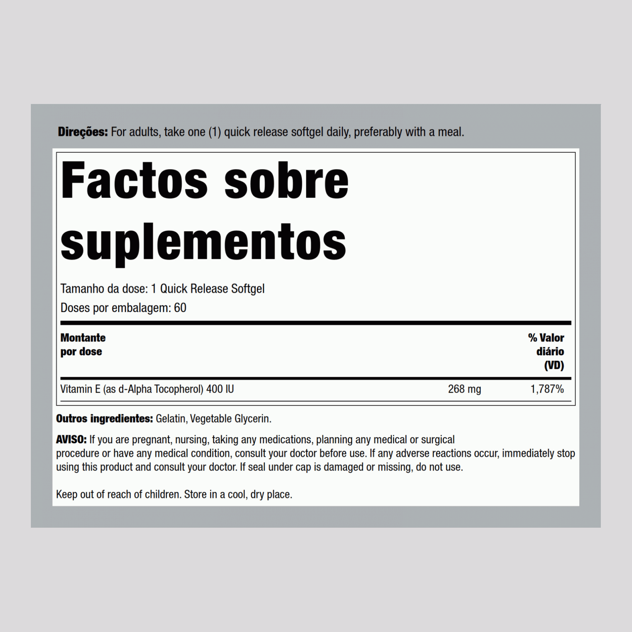 Vitamina E-400 IU (d-alfa-tocoferol) 60 Gels de Rápida Absorção       