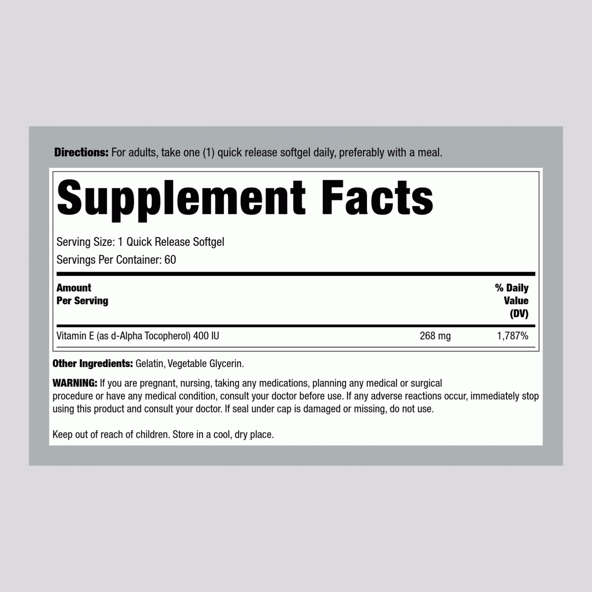Vitamin E-400 IU (d-Alpha Tocopherol), 60 Quick Release Softgels
