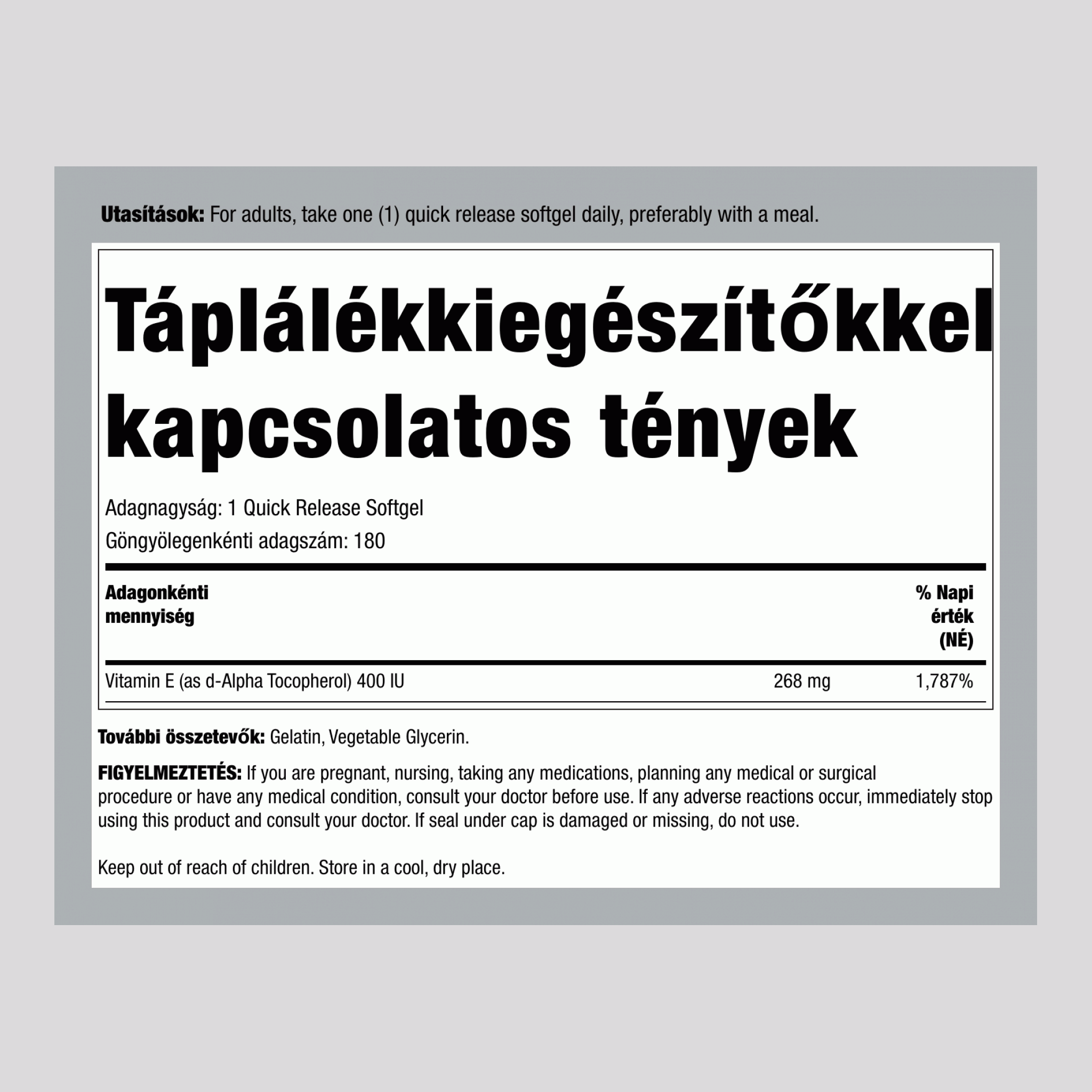 E-vitamin-400 IU (D-alfa-tokoferol) 180 Gyorsan oldódó szoftgél       