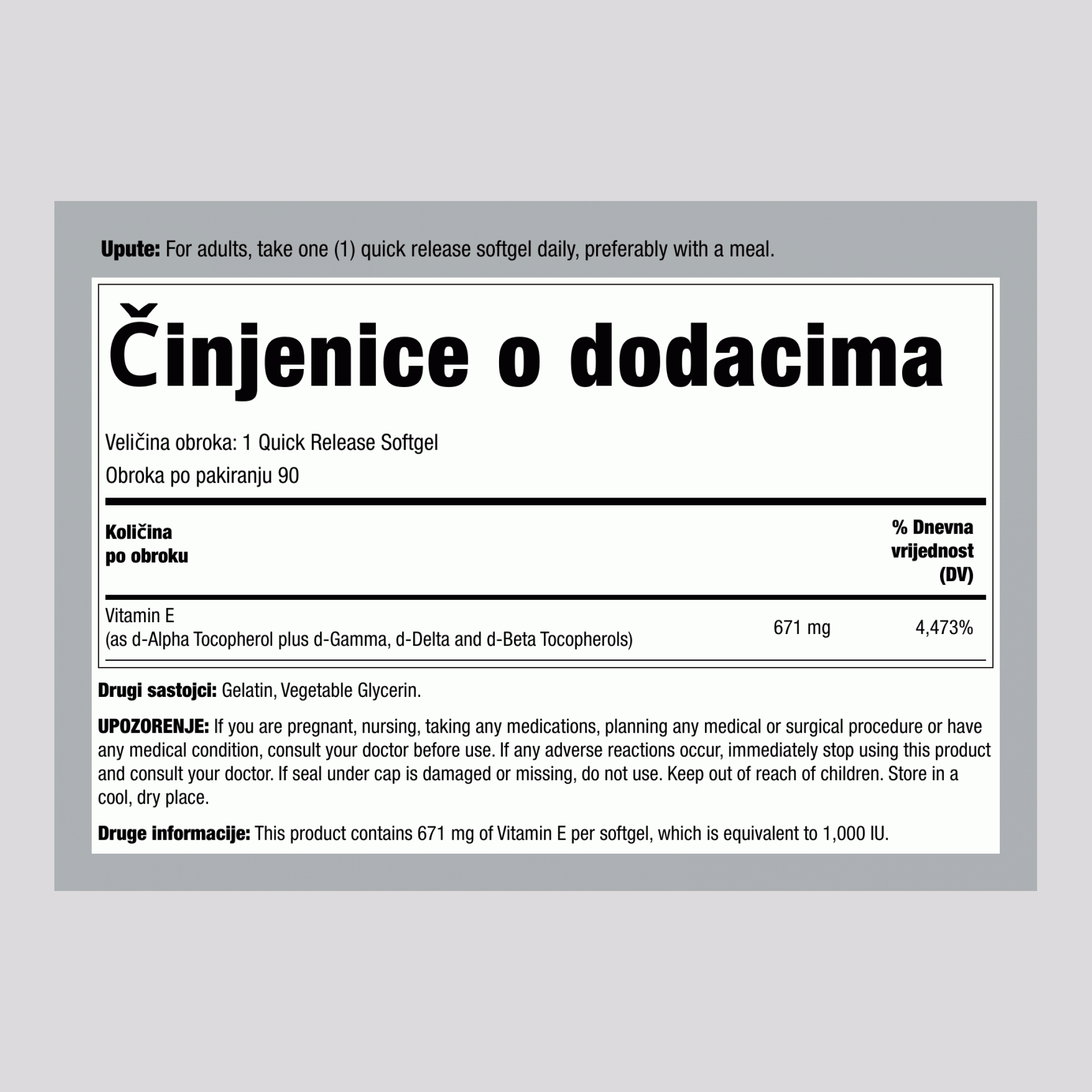 Vitamin E plus miješani tokoferoli 1000 IU 90 Mekane kapsule     