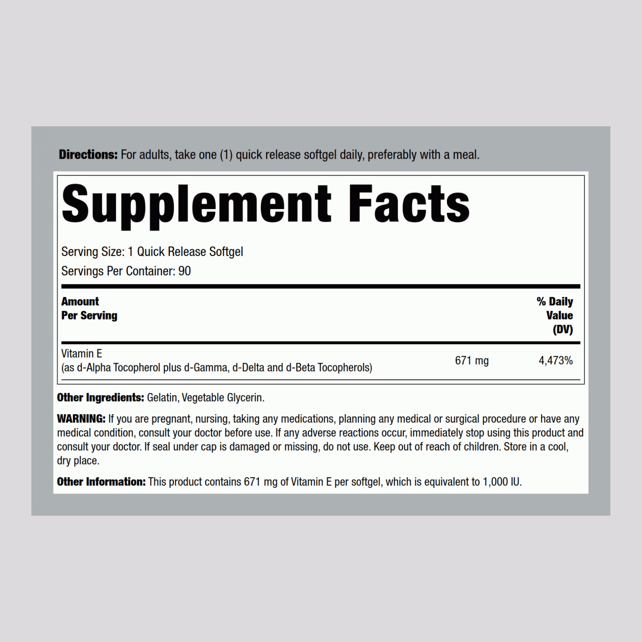 Vitamin E plus Mixed Tocopherols, 1000 IU, 90 Softgels