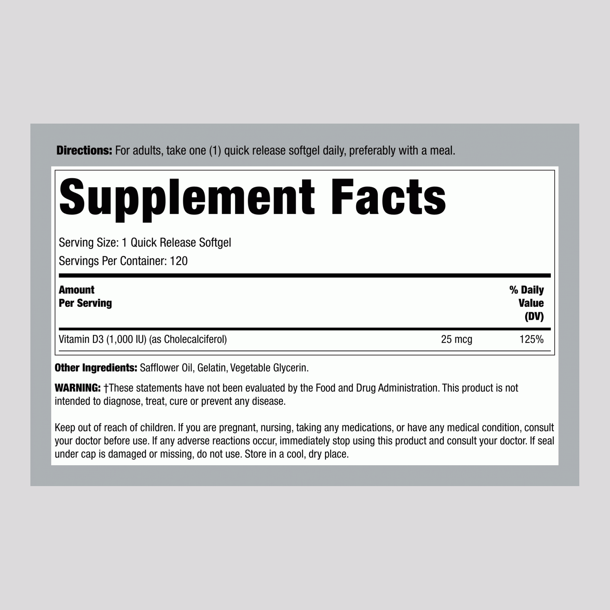 Vitamin D3, 1000 IU, 120 Quick Release Softgels, 2  Bottles