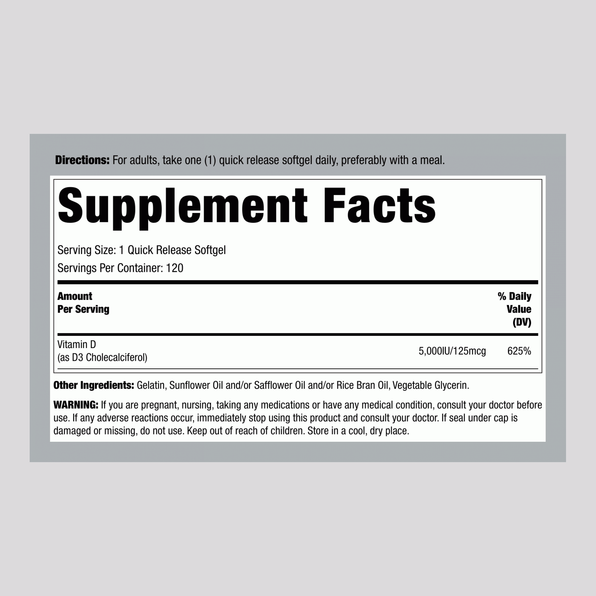 Vitamin D3, 5000 IU, 120 Quick Release Softgels