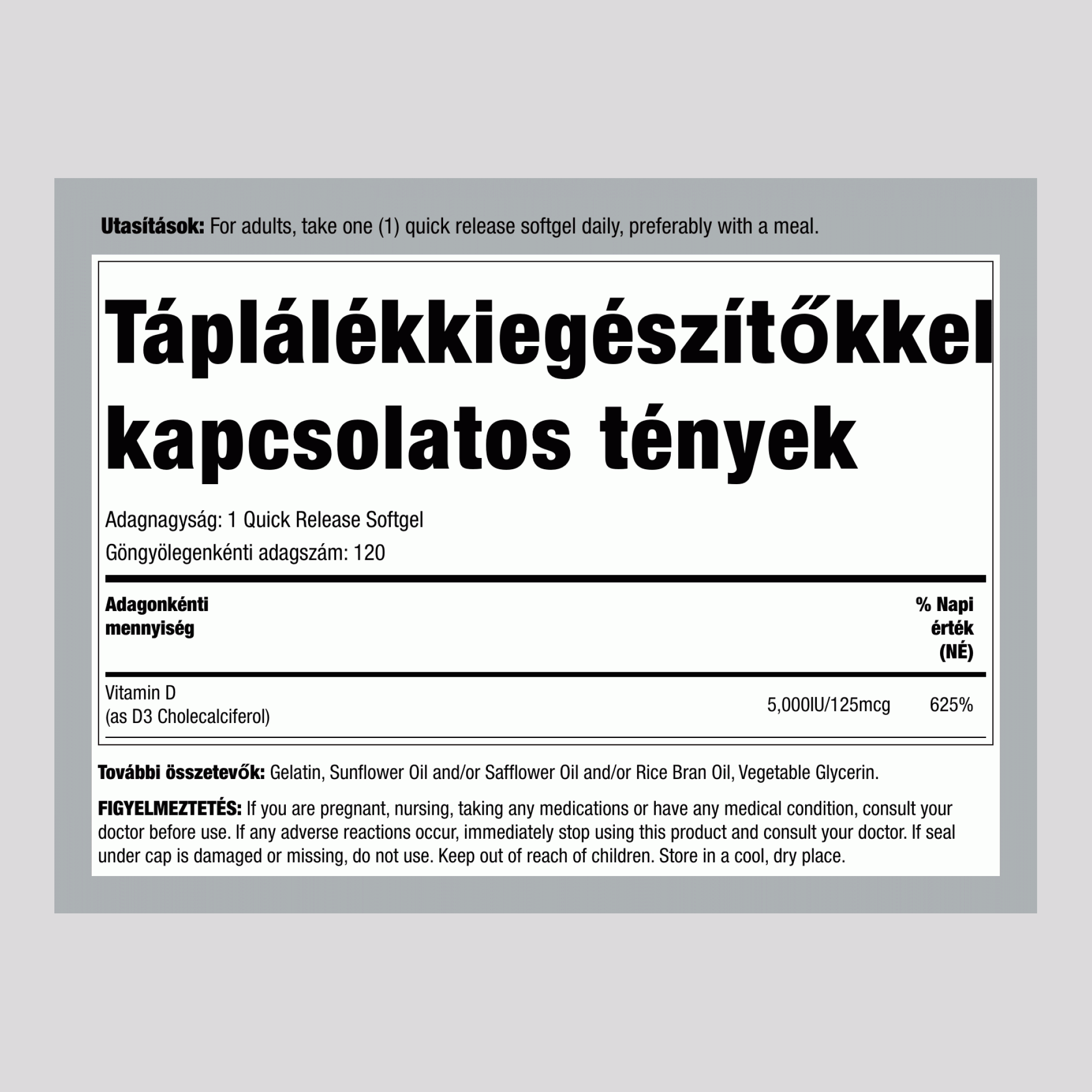 D3 vitamin 5000 IU 120 Gyorsan oldódó szoftgél     