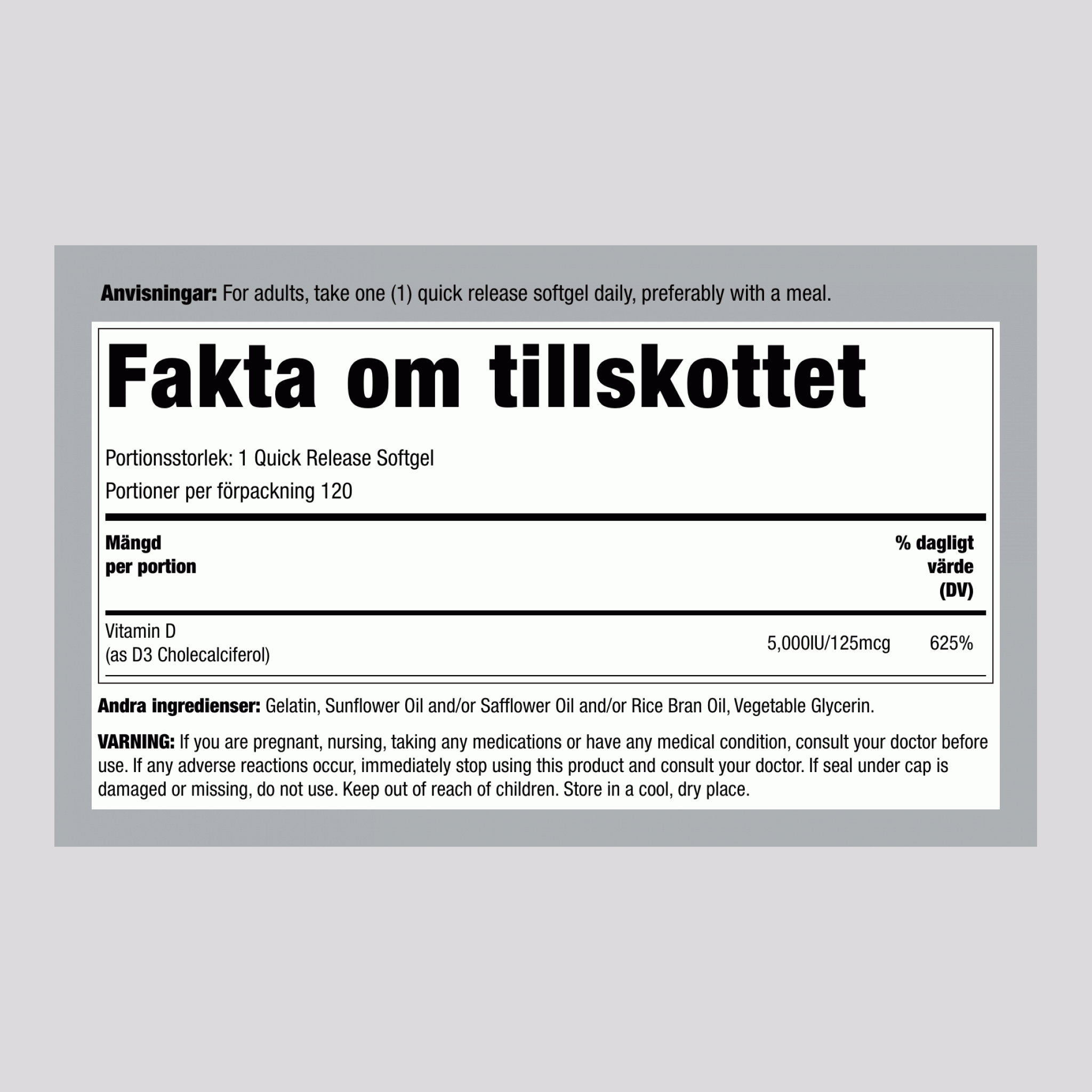 Vitamin D 3 5000 IU 120 Snabbverkande gelékapslar     