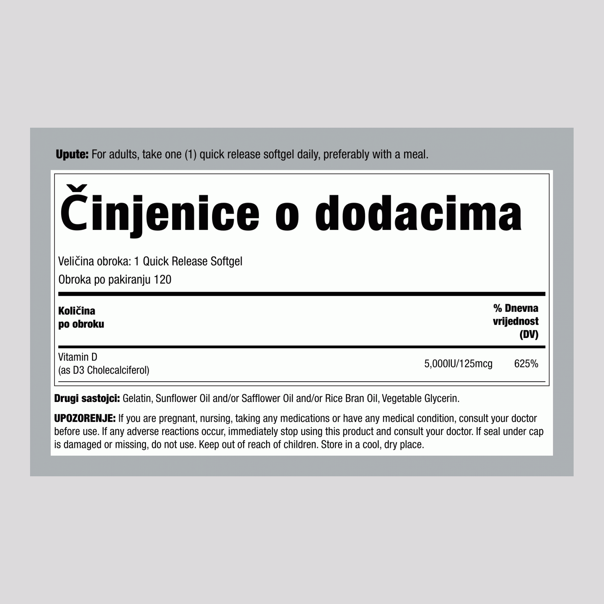 Vitamin D 3,  5000 IU 120 Gelovi s brzim otpuštanjem 2 Boce
