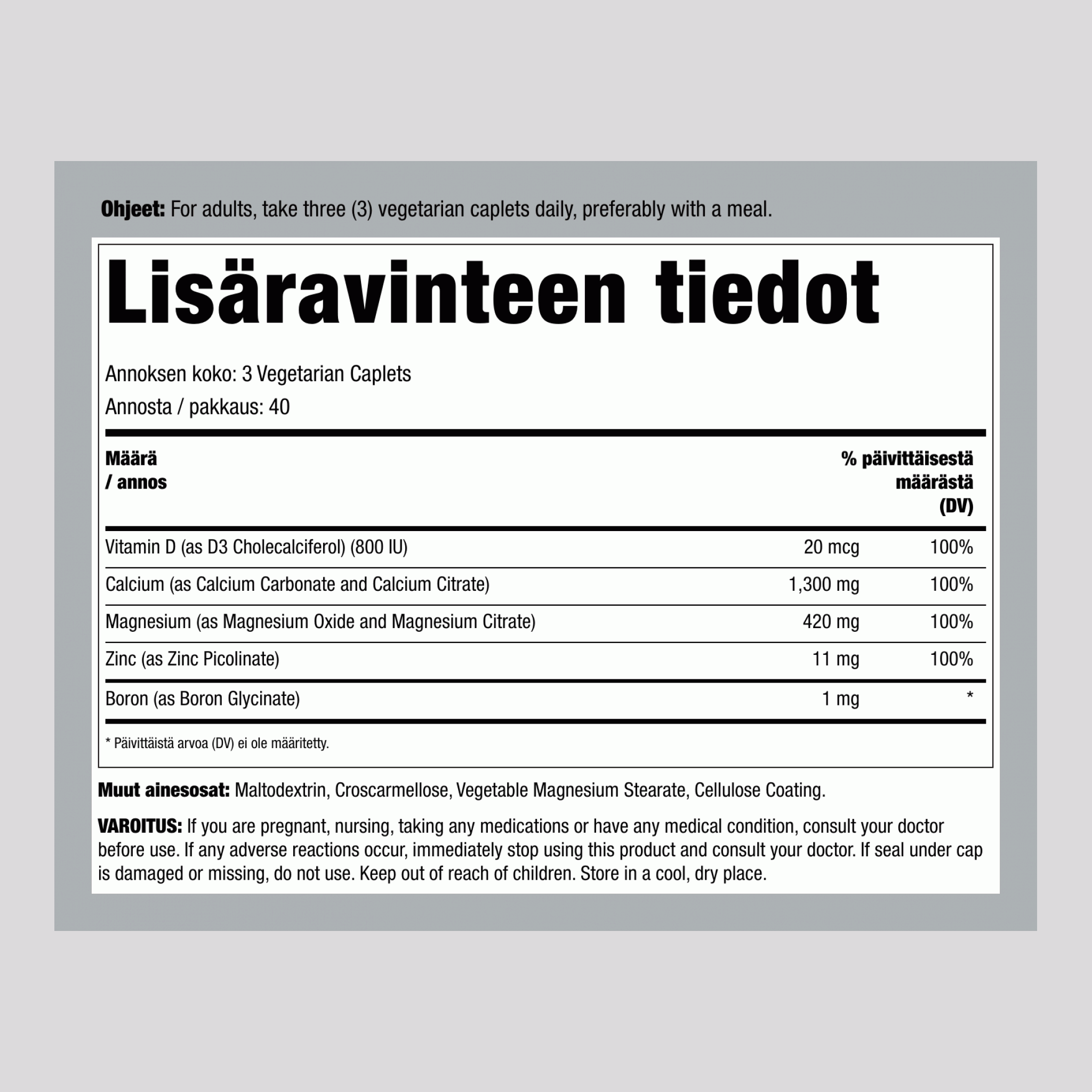 Kalsium-magnesium-sinkki yhdessä D3:n kanssa 120 Kasvis Kapselia       