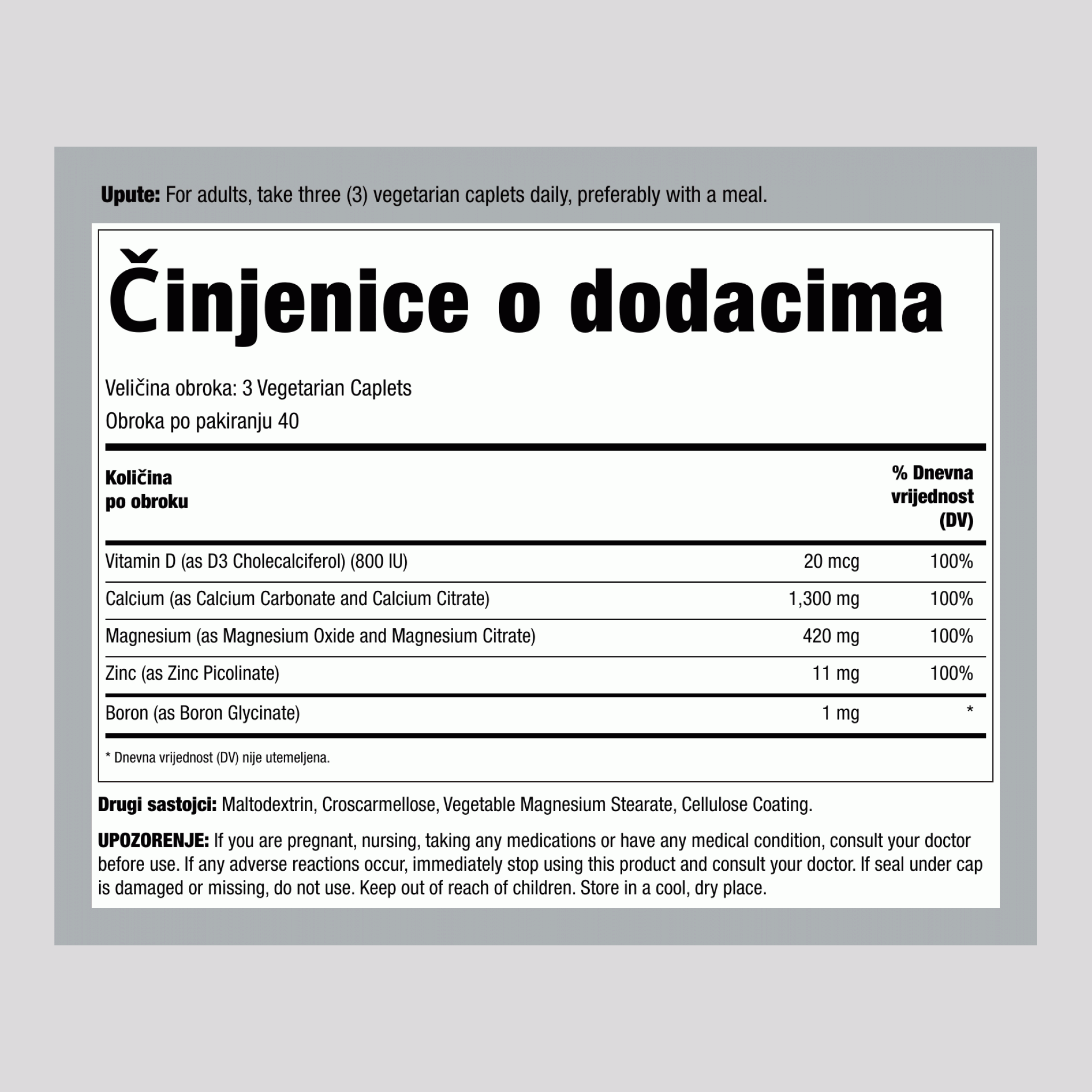 Kalcij, magnezij, cink s D3 120 Vegetarijanska Kapleti       