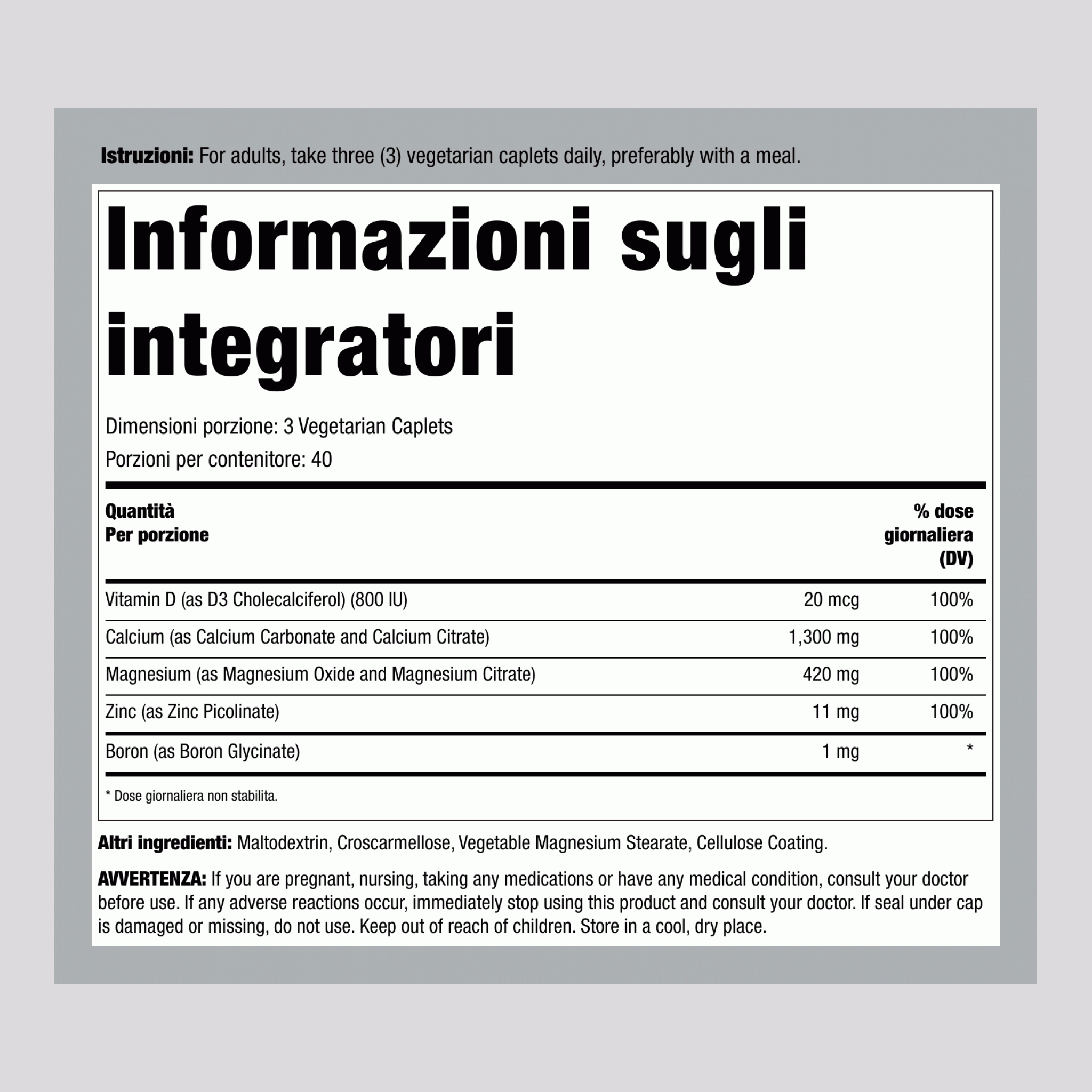 Calcio magnesio zinco con D3 120 Cegetariana Pastiglie       