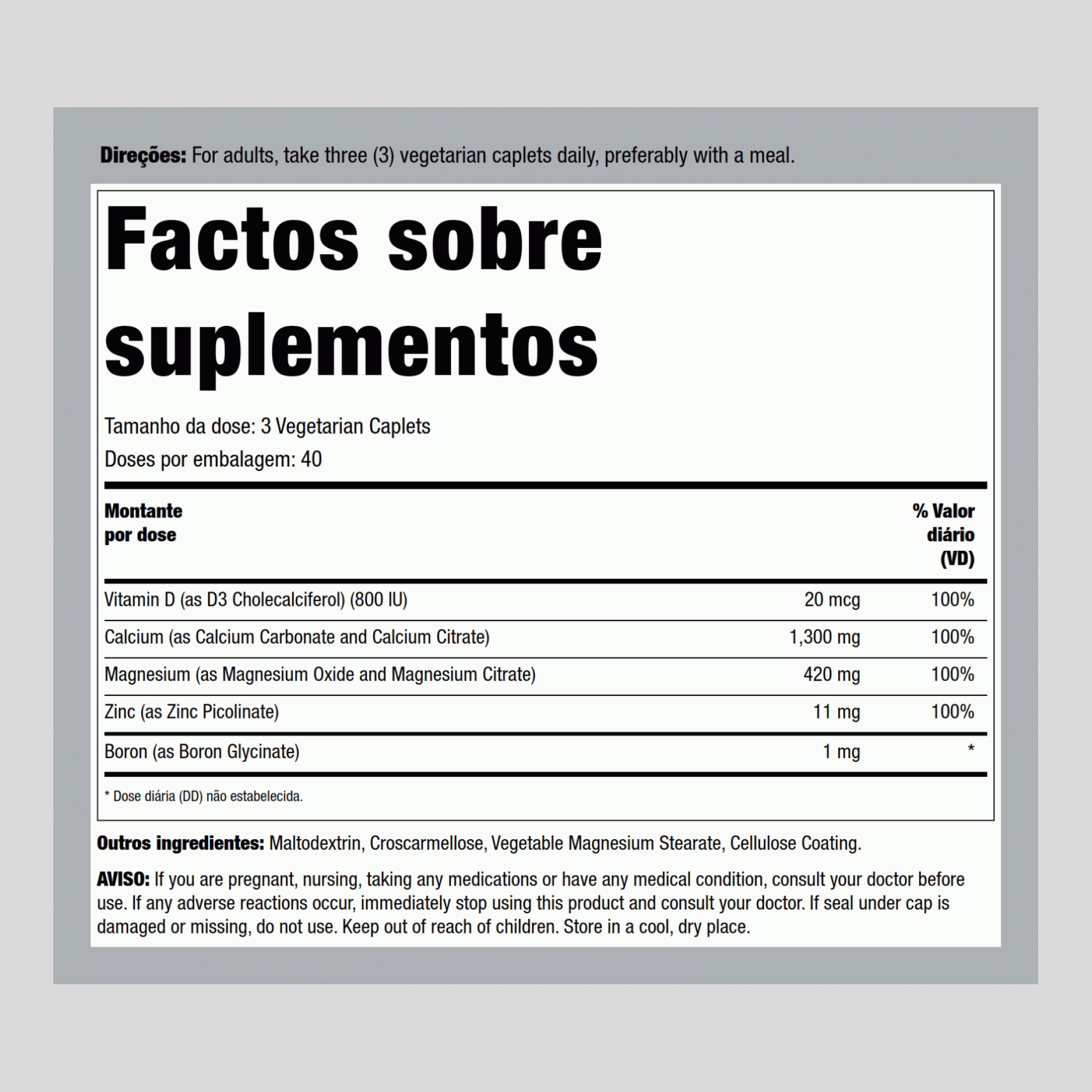 Zinco, magnésio e cálcio com D3 120 Vegetariana Comprimidos oblongos       