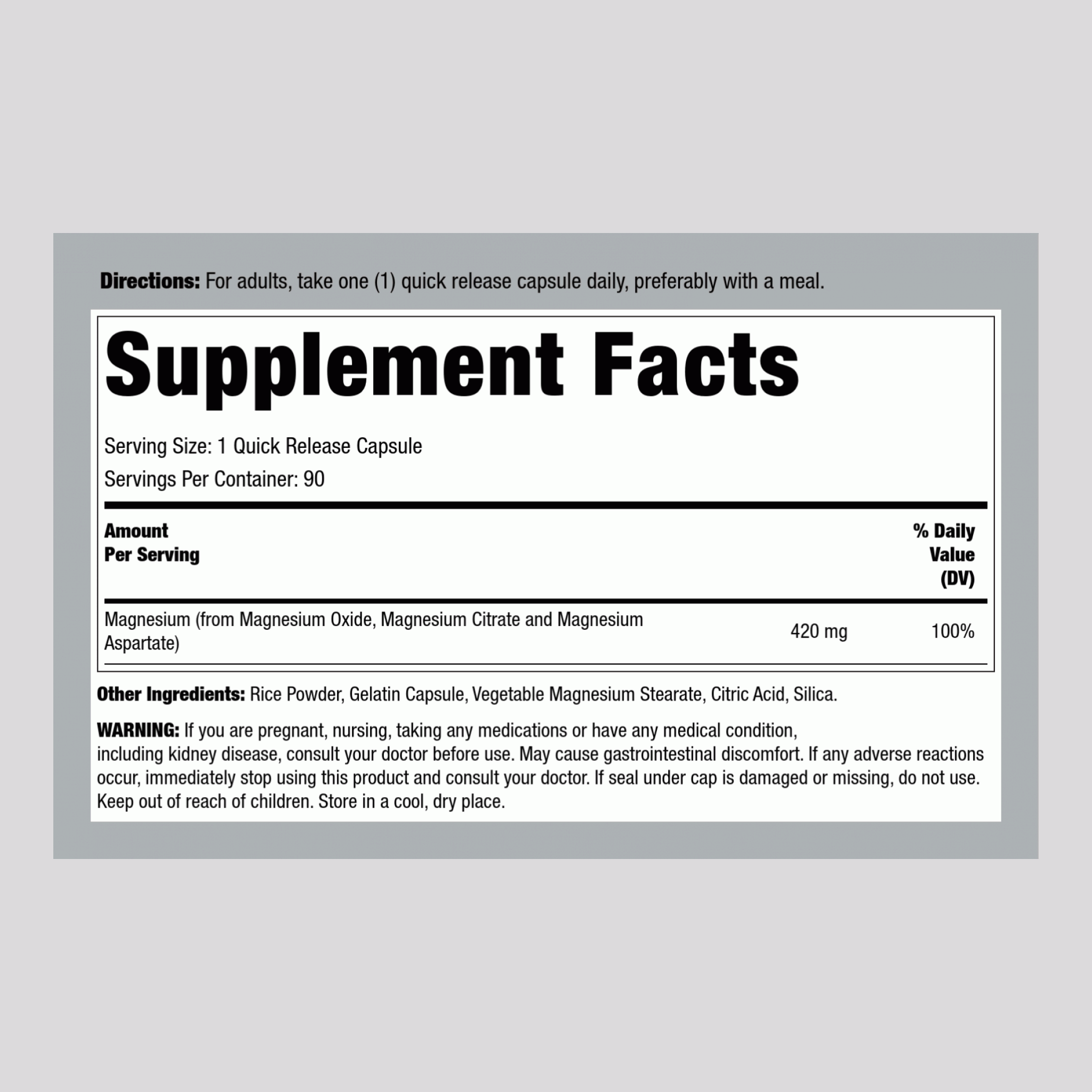 Magnesium (Triple-Action), 420 mg, 90 Quick Release Capsules