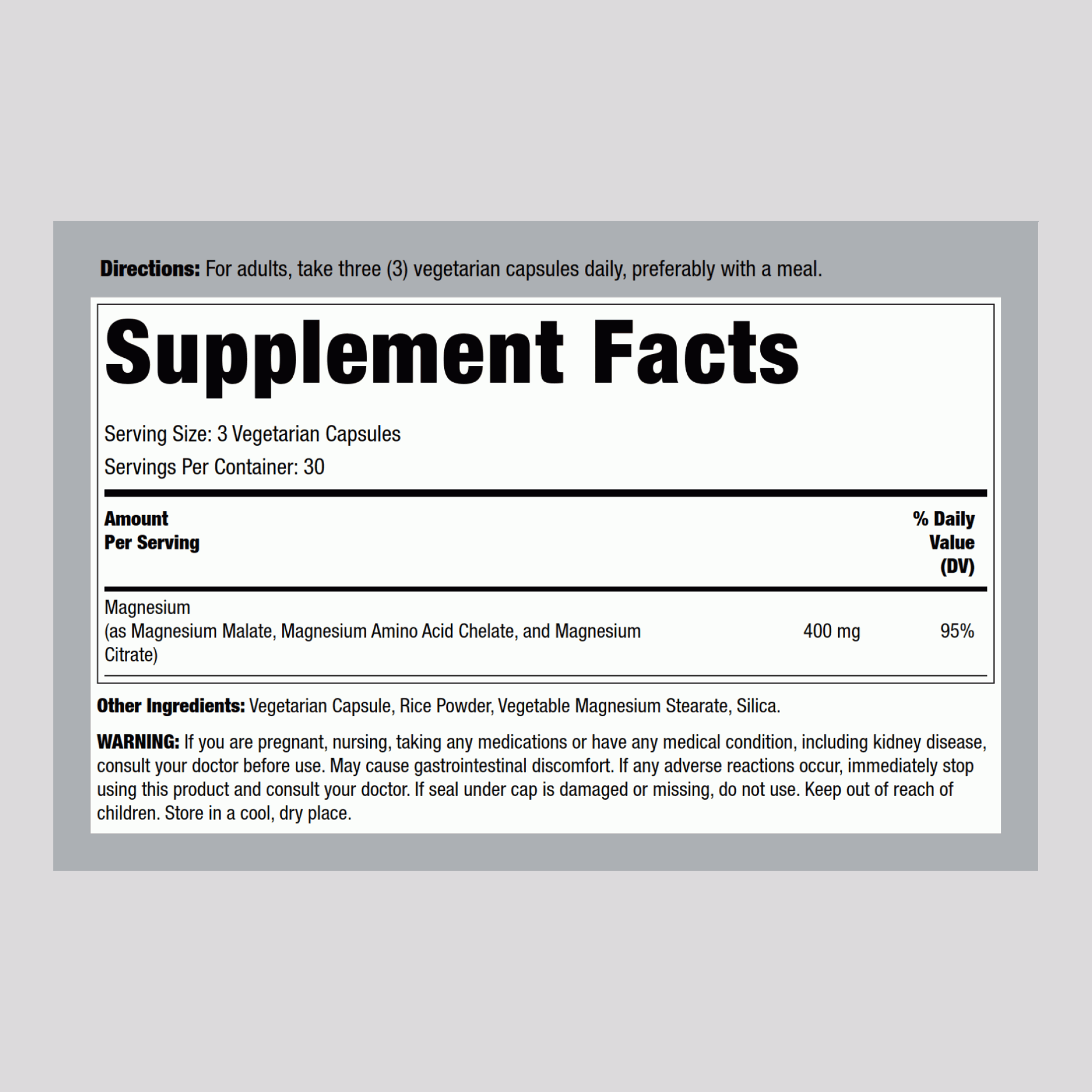 Magnum Magnesium, 400 mg (per serving), 90 Vegetarian Capsules
