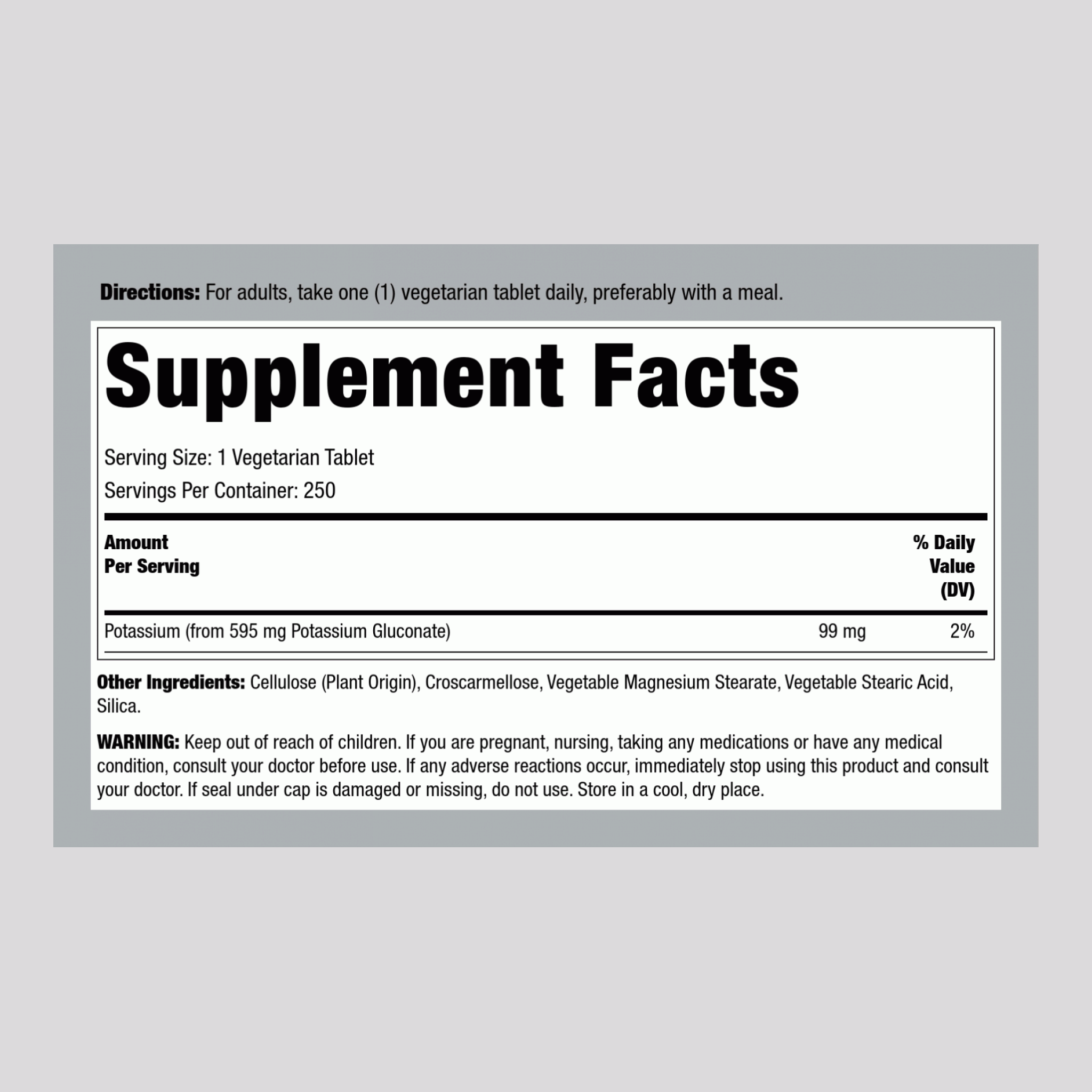 Potassium Gluconate, 99 mg, 250 Vegetarian Tablets