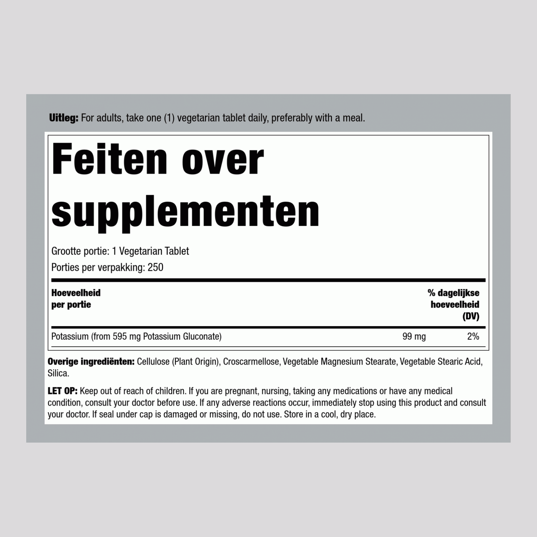 Kaliumgluconaat 99 mg 250 Vegetarische tabletten     