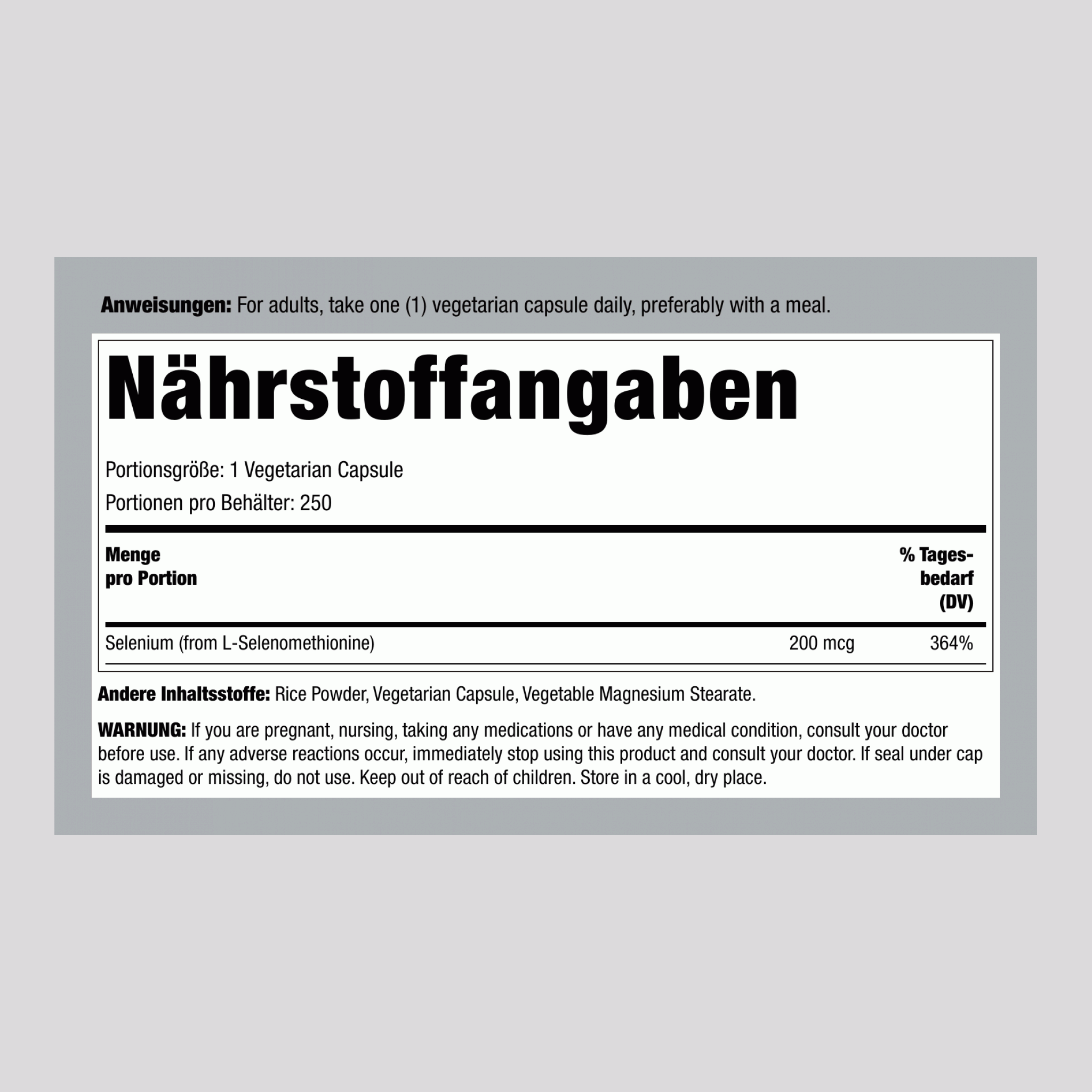 Selen (hefefrei) 200 µg 120 Vegetarische Kapseln     