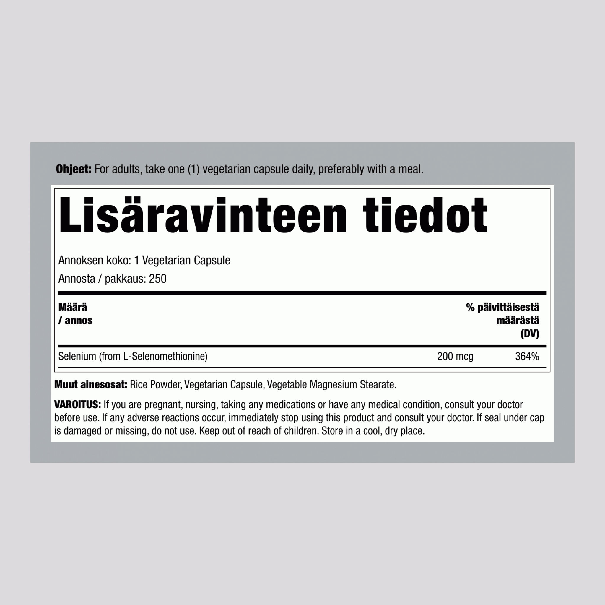 Seleeni (hiivaton) 200 μg 120 Kasviskapselit     