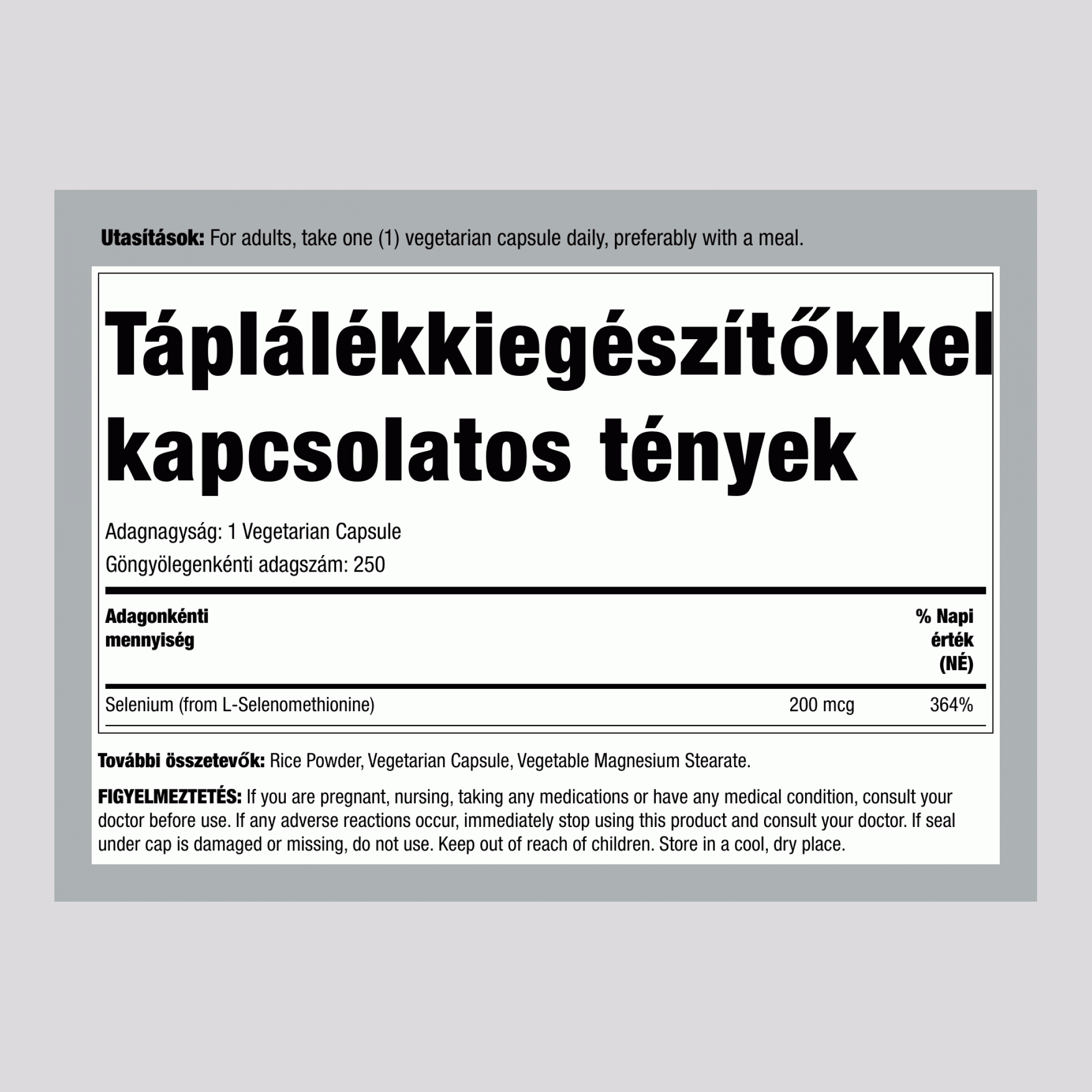 Szelén (élesztőmentes) 200 mcg 120 Vegetáriánus kapszula     