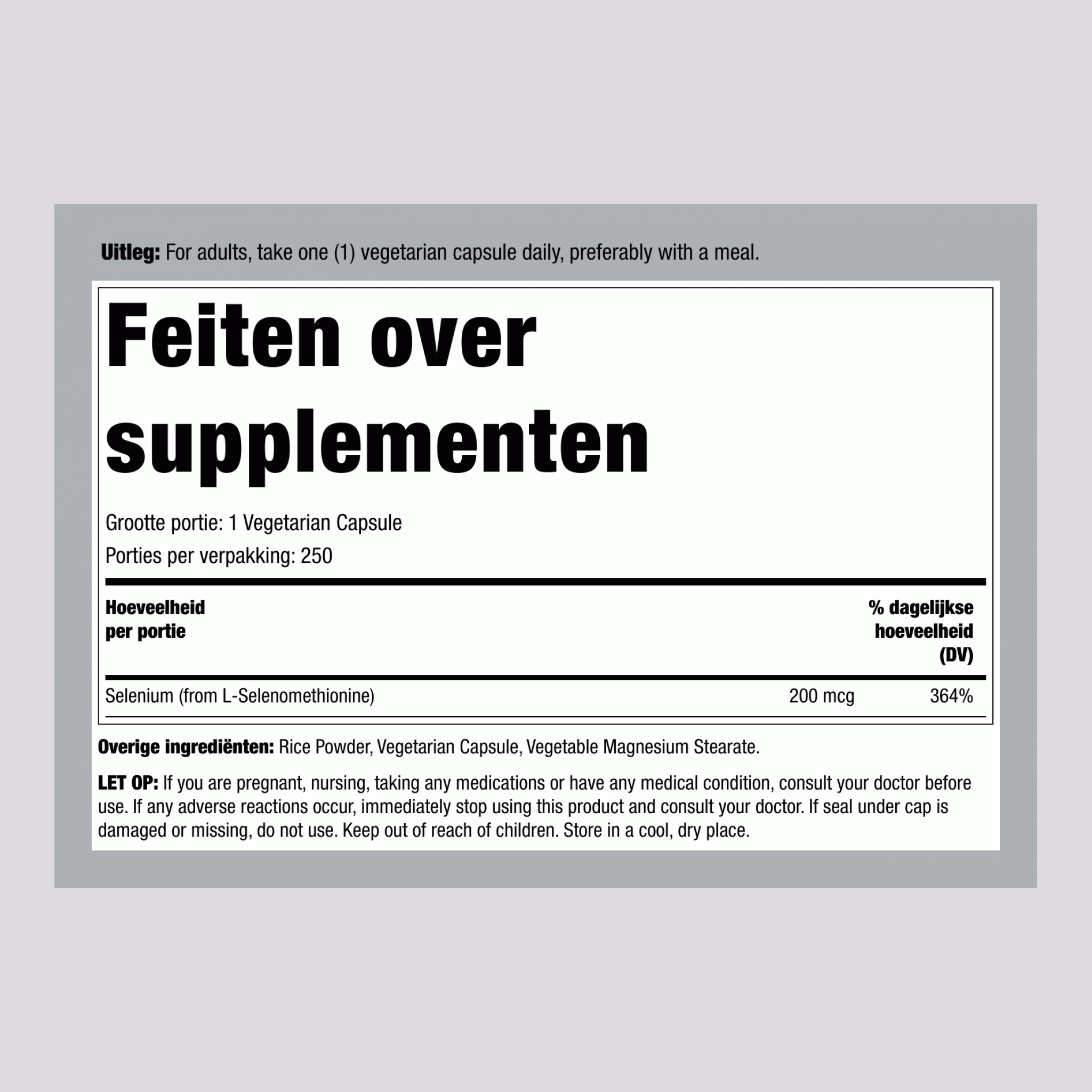 Selenium (gistvrij) 200 mcg 120 Vegetarische capsules     