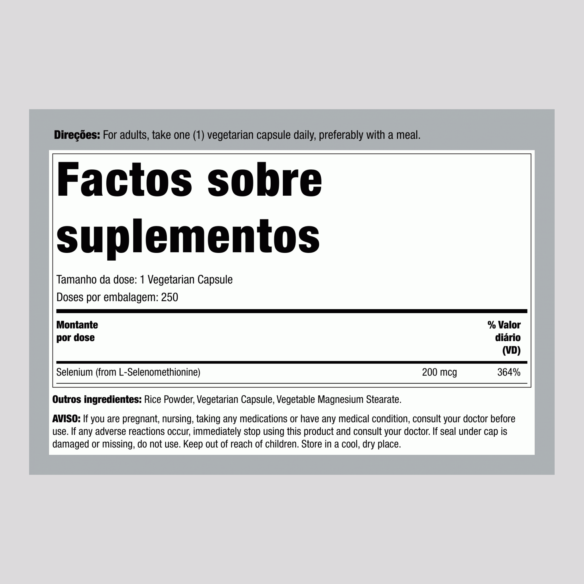Selênio (sem levedura) 200 mcg 120 Cápsulas vegetarianas     