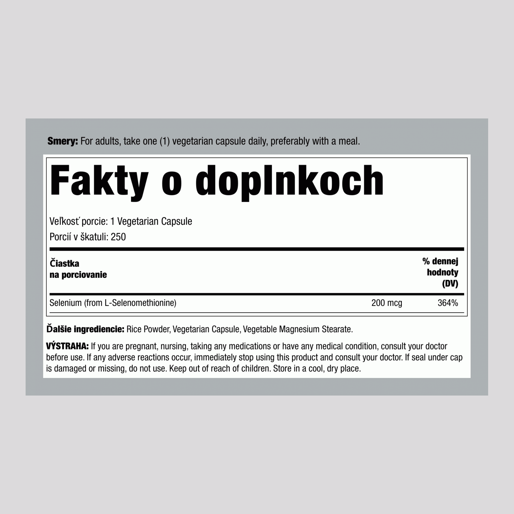 Selén (bez kvasiniek) 200 mcg 120 Vegetariánske kapsuly     