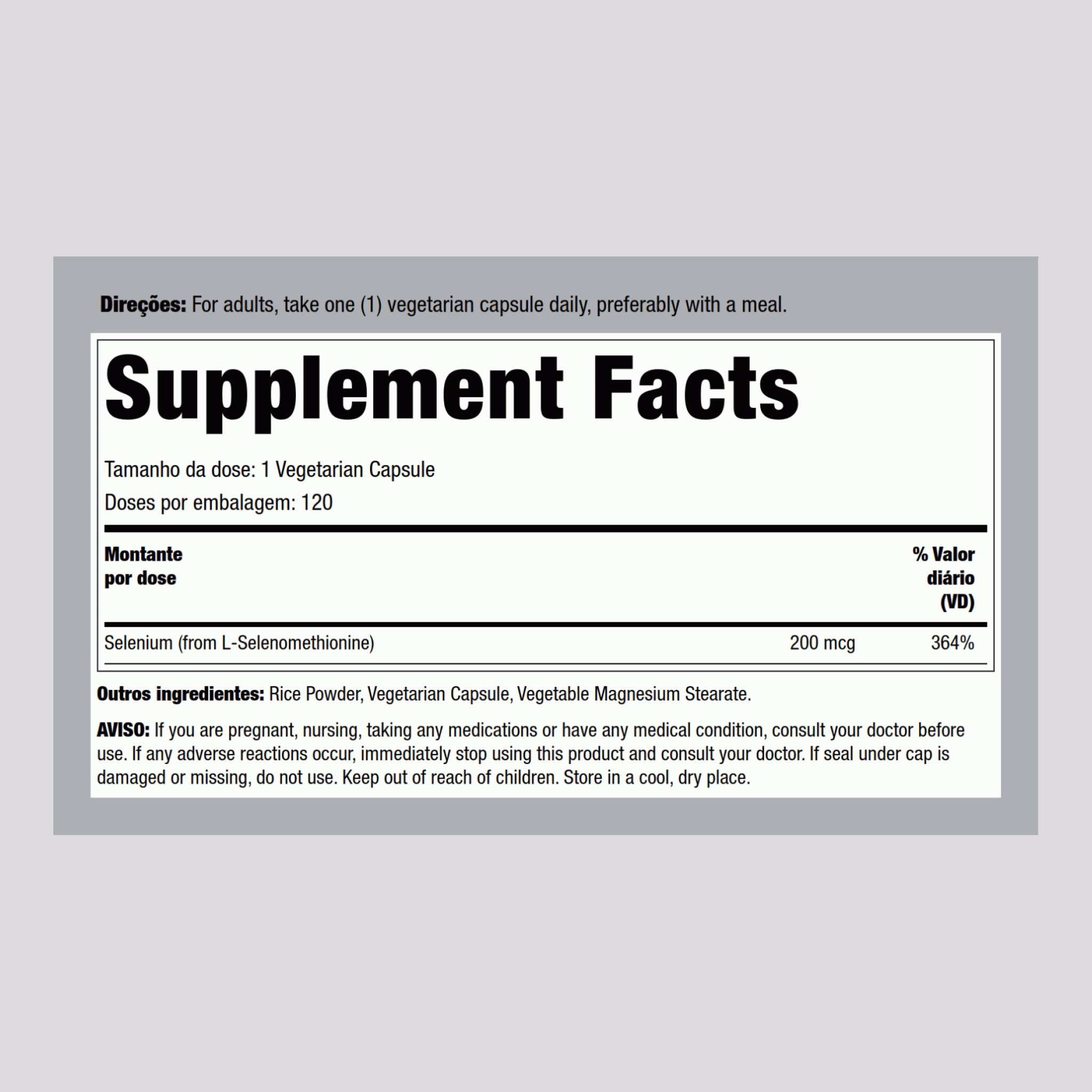 Sélénium (sans levure),  200 mcg 120 Gélules végétales 2 Bouteilles