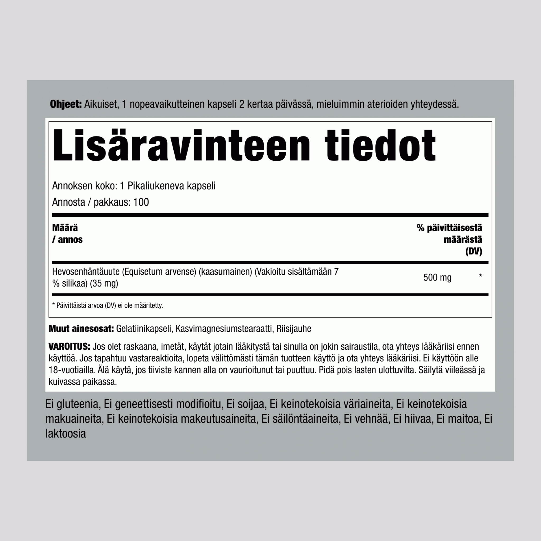 Piidioksidi (korte) 500 mg 100 Pikaliukenevat kapselit     