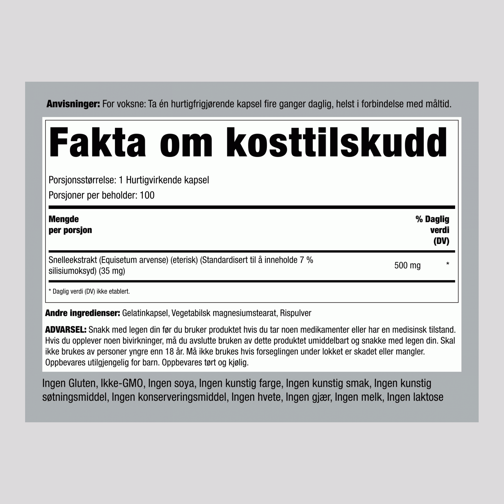 Silika (kjerringrokk) 500 mg 100 Hurtigvirkende kapsler     