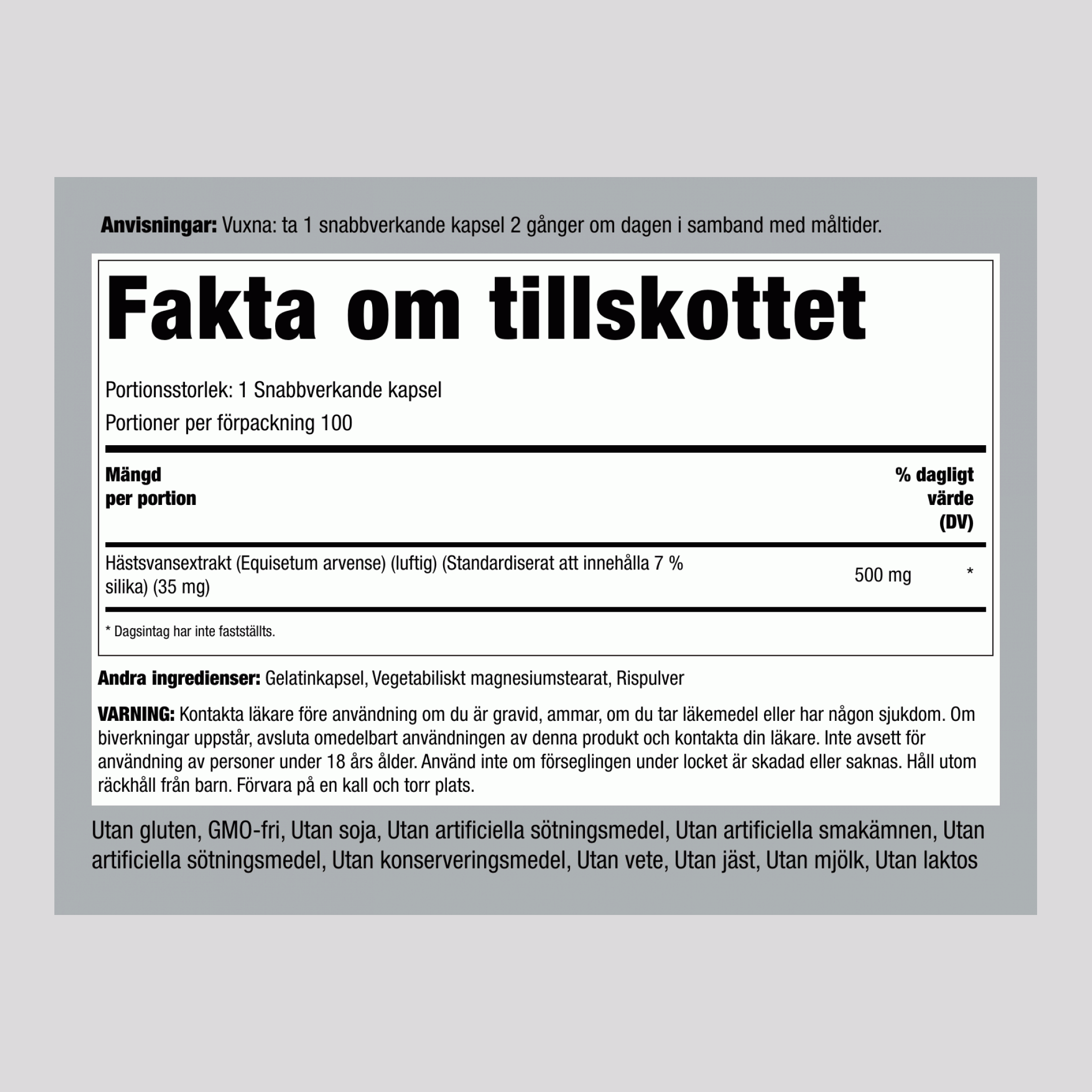 Silica (fräken) 500 mg 100 Snabbverkande kapslar     