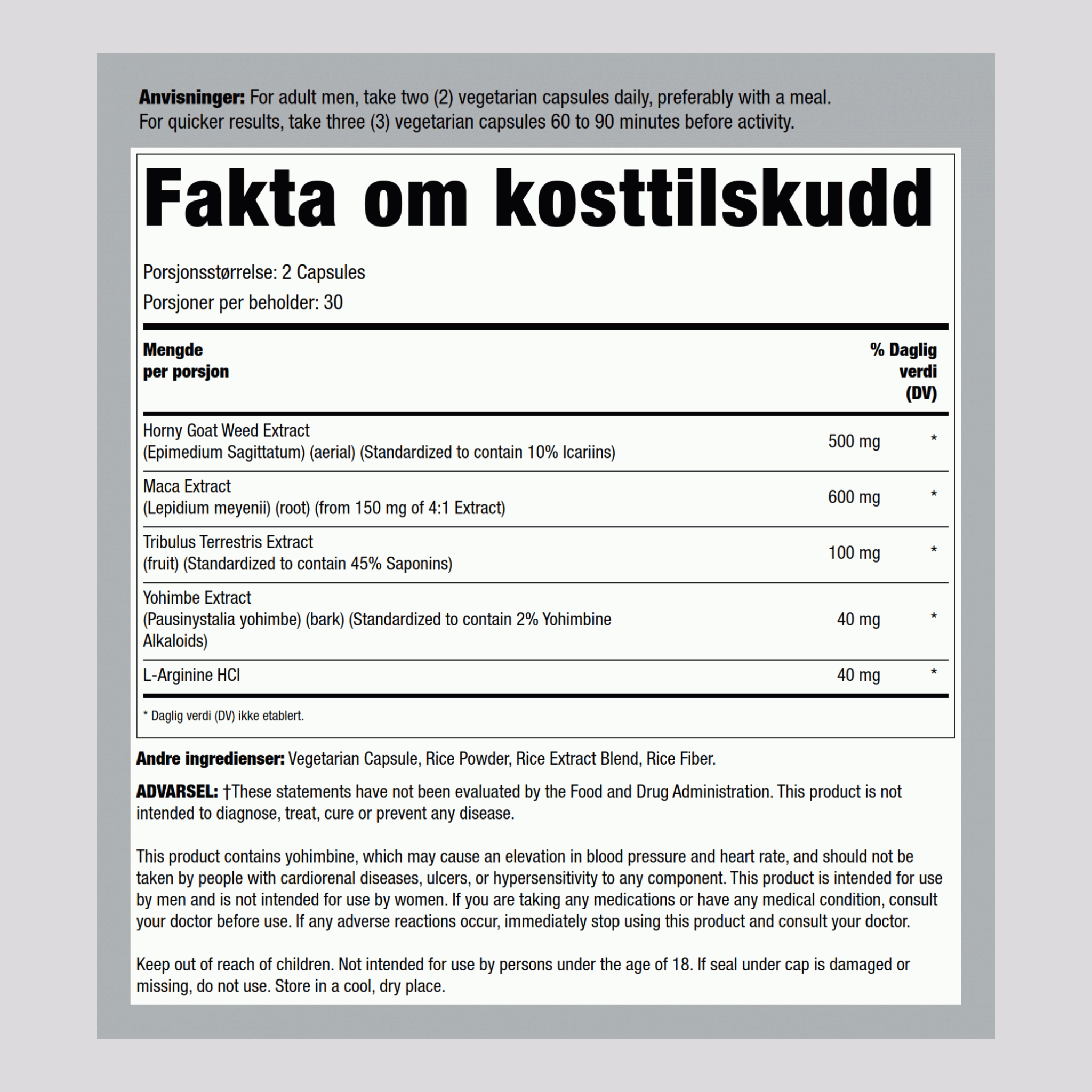 Epimediumkompleks 500 mg (per dose) 60 Kapsler     